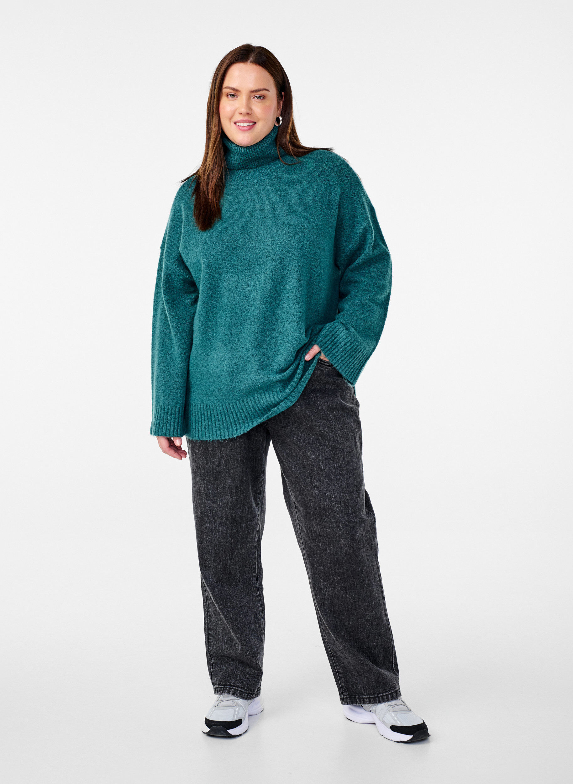 Zizzi Rollkragenpullover aus Strick, Atlantic Deep Mel., Model image number 2