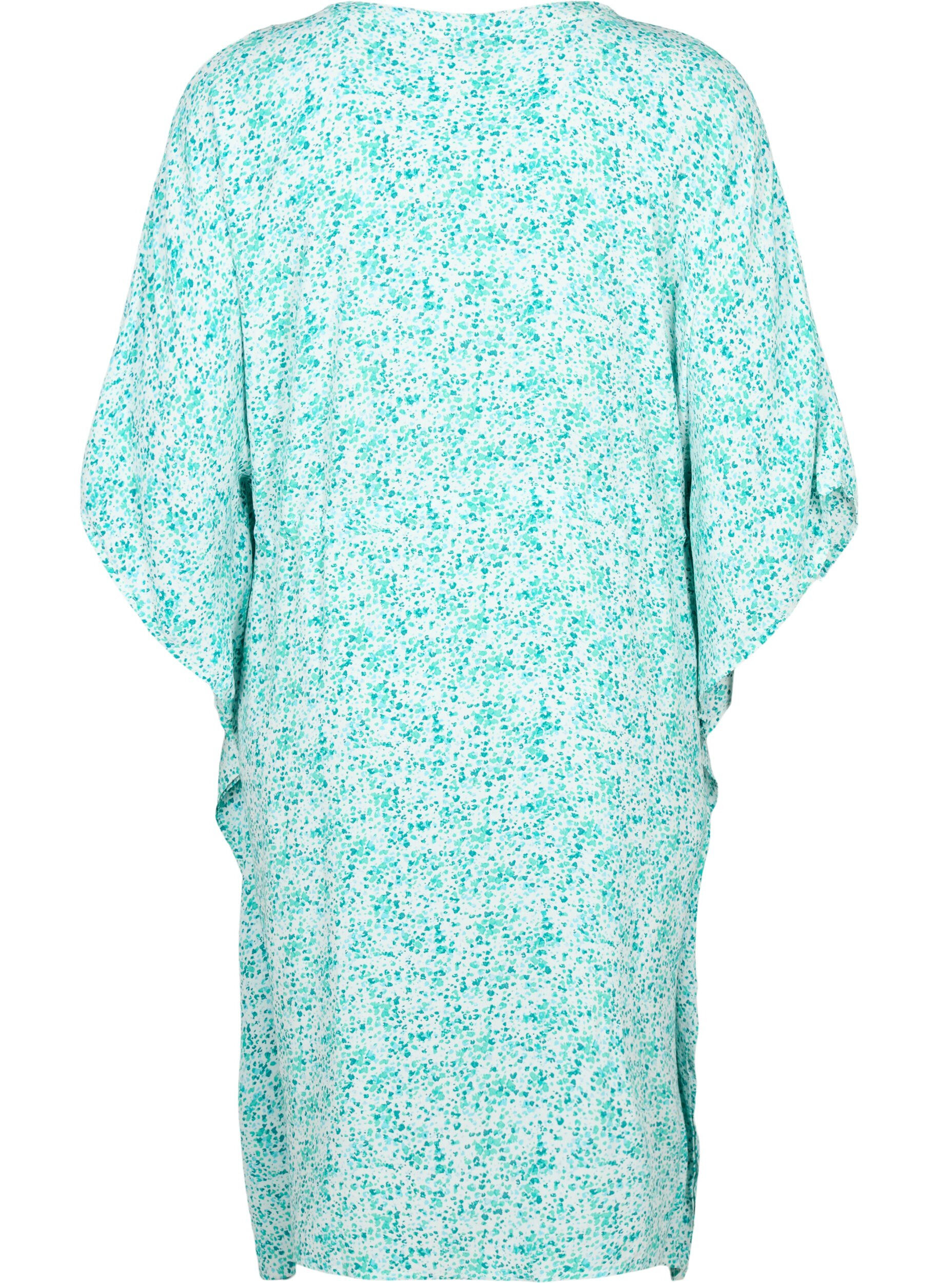 Zizzi Viskose Kaftan Kleid mit Druck, Green Dot, Packshot image number 1
