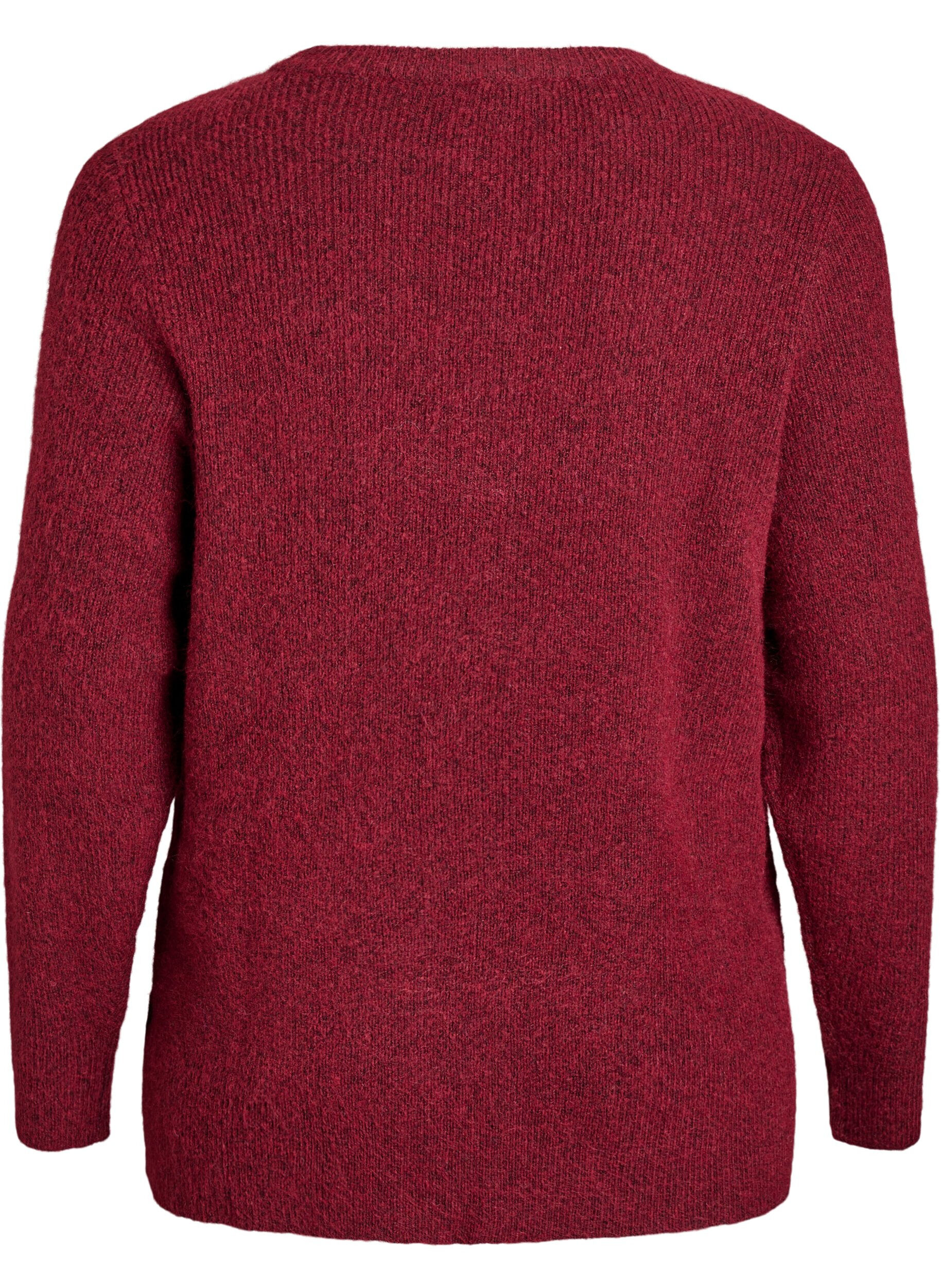 Zizzi Melierte Strickbluse mit Rundhalsausschnitt, Rot, Packshot image number 1