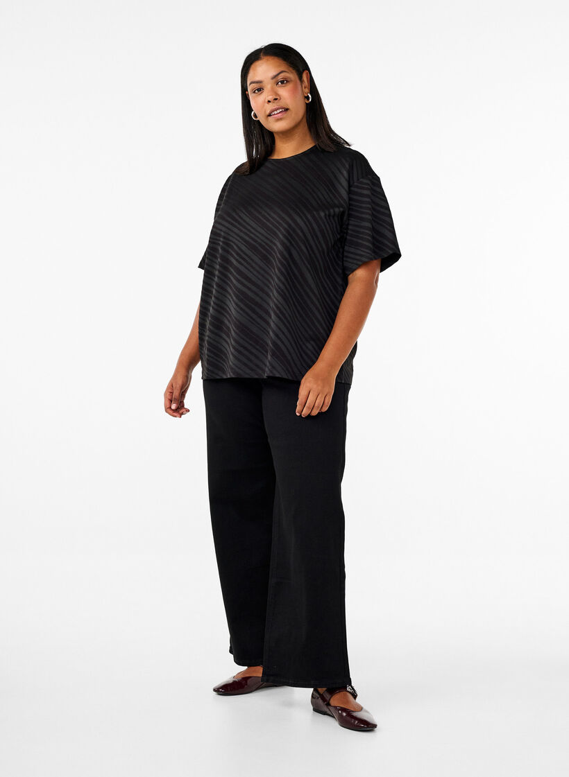 Oversize-Bluse mit Muster, Schwarz, Model image number 1