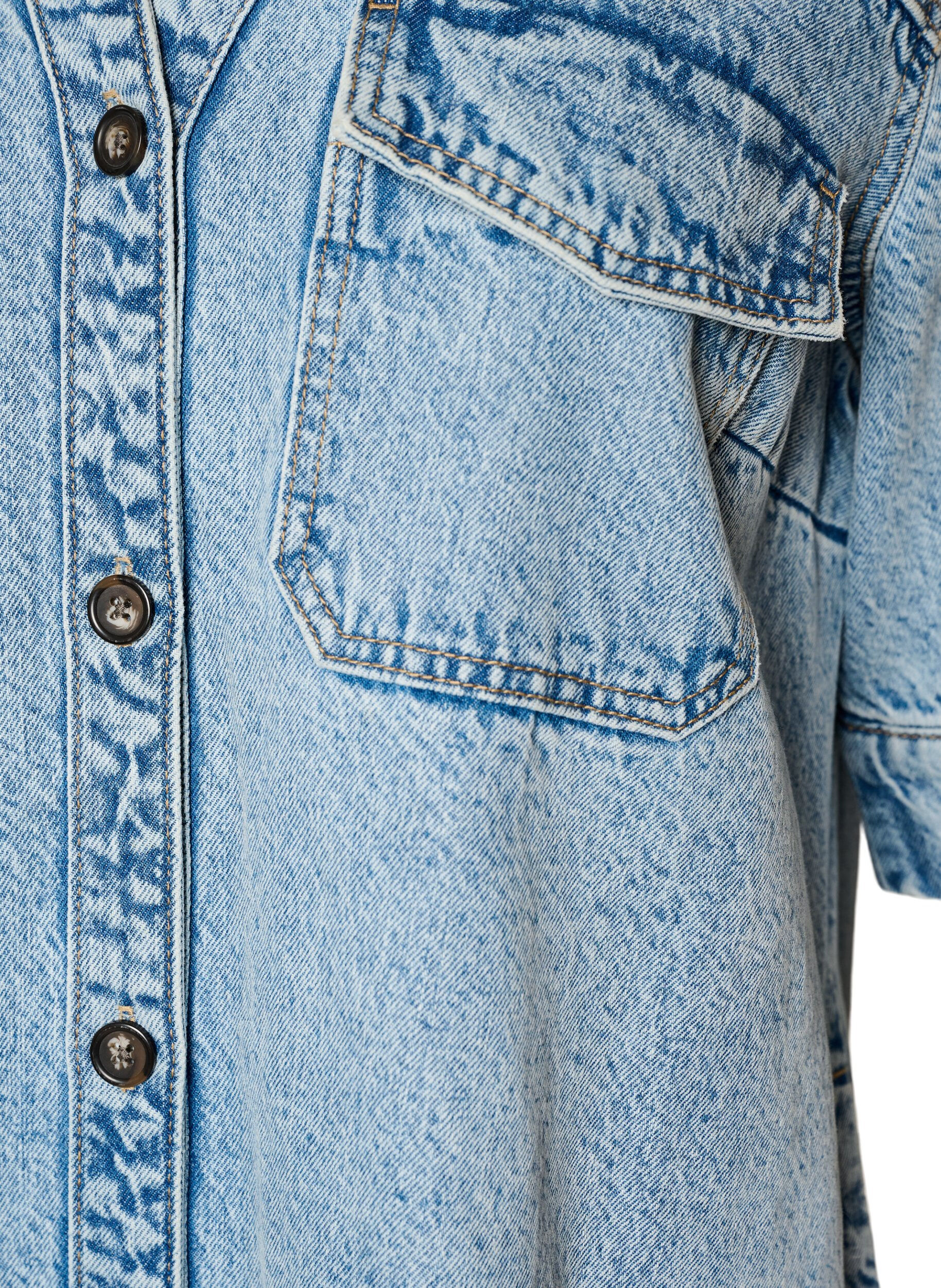Zizzi Kurz&auml;rmeliges Denimkleid mit Kragen und Knopfleiste, Blau, Packshot image number 2