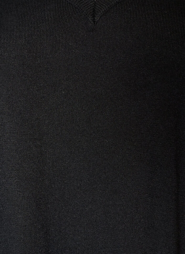 Bluse aus Strick mit V-Ausschnitt und Spitzen, Schwarz, Packshot image number 2
