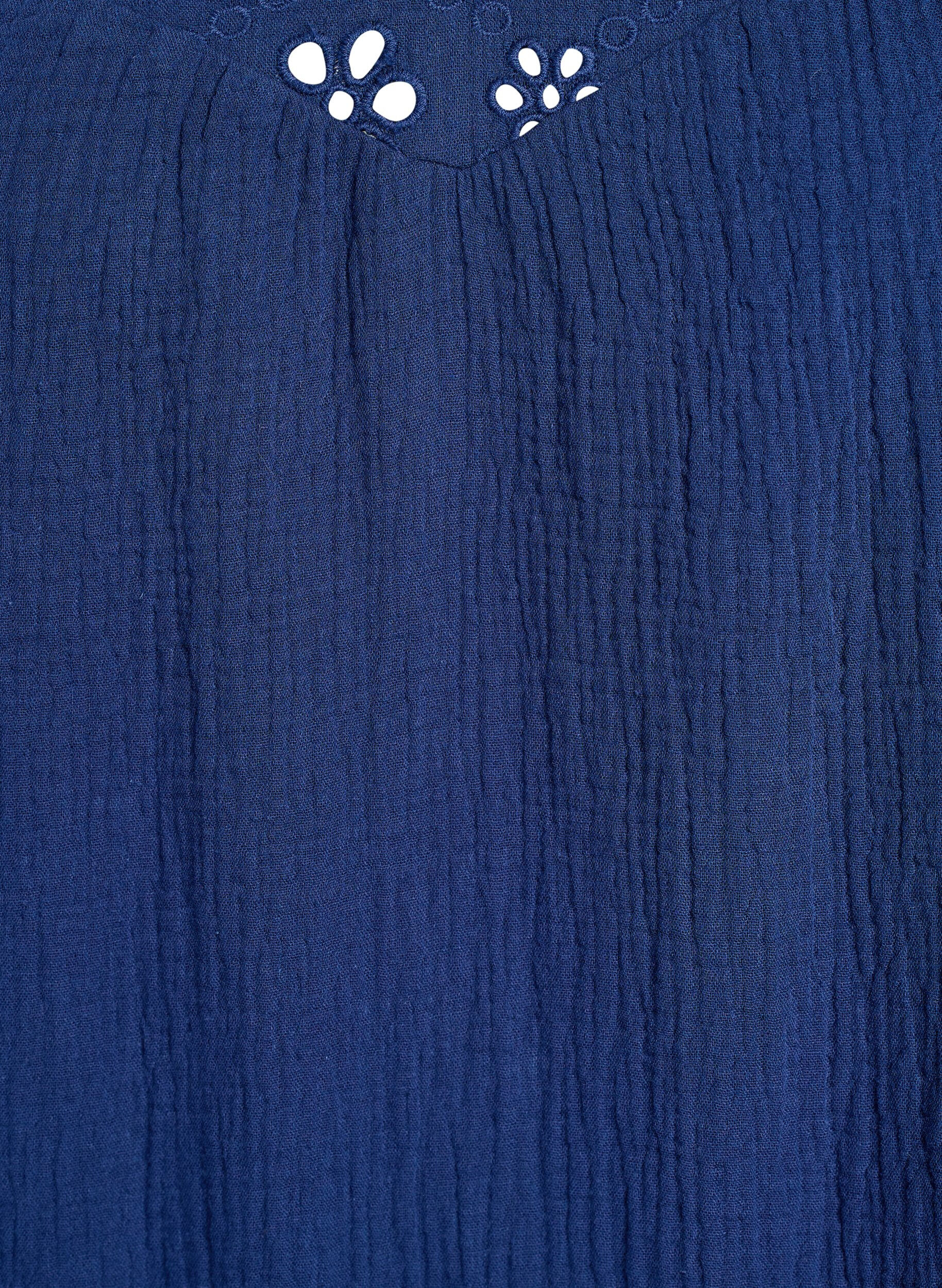 Zizzi Bluse aus Baumwoll-Musselin mit Broderie Anglaise und 1/2-&Auml;rmeln, Blau, Packshot image number 2