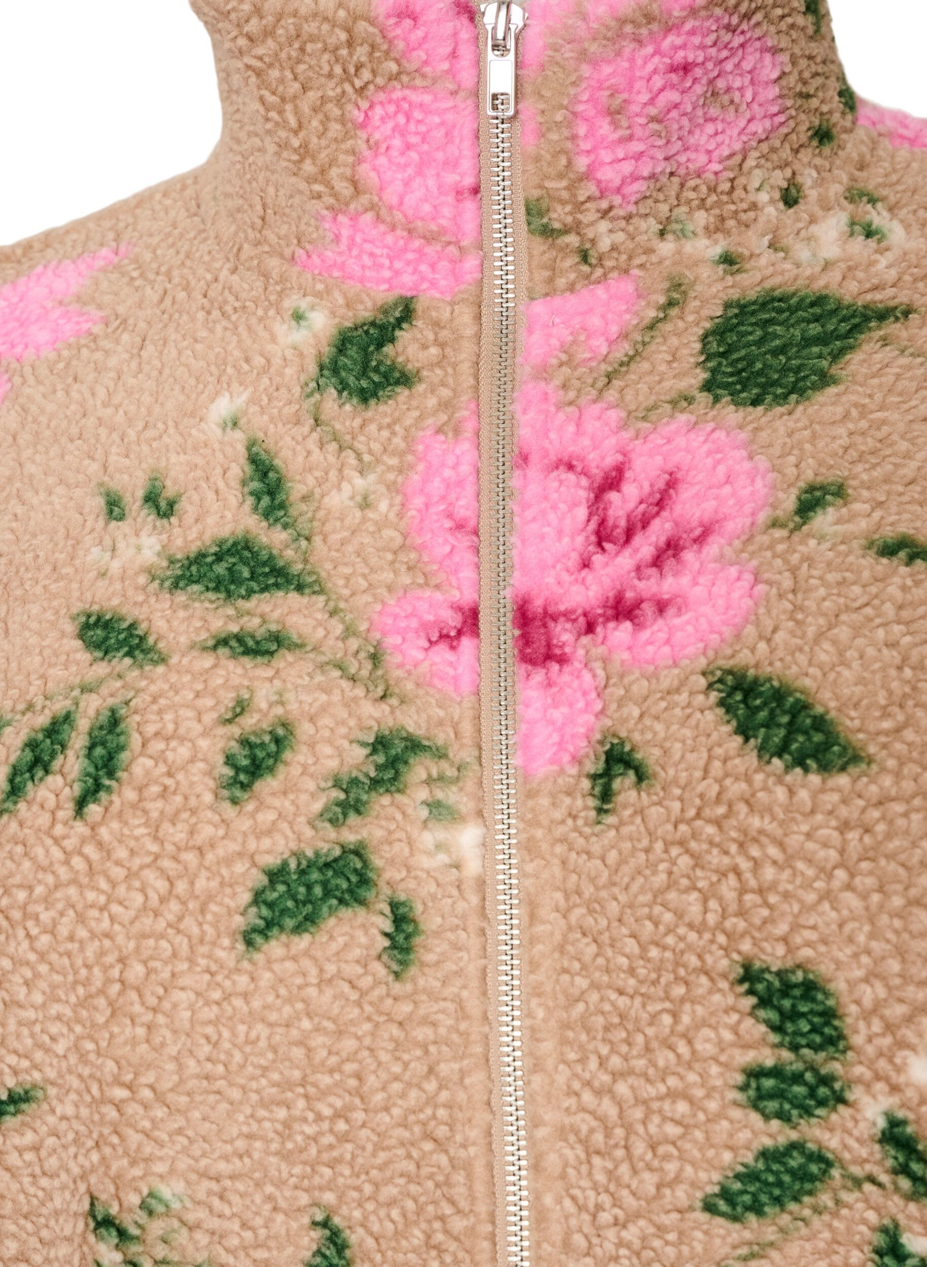 ZizziGebl&uuml;mte Fleecejacke mit hohem Kragen und Rei&szlig;verschluss, Beige, Packshot image number 2