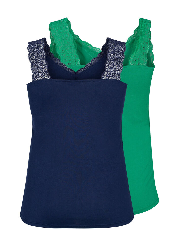 2er-Pack Tops mit Spitze, Navy B/Jolly Green, Packshot image number 1
