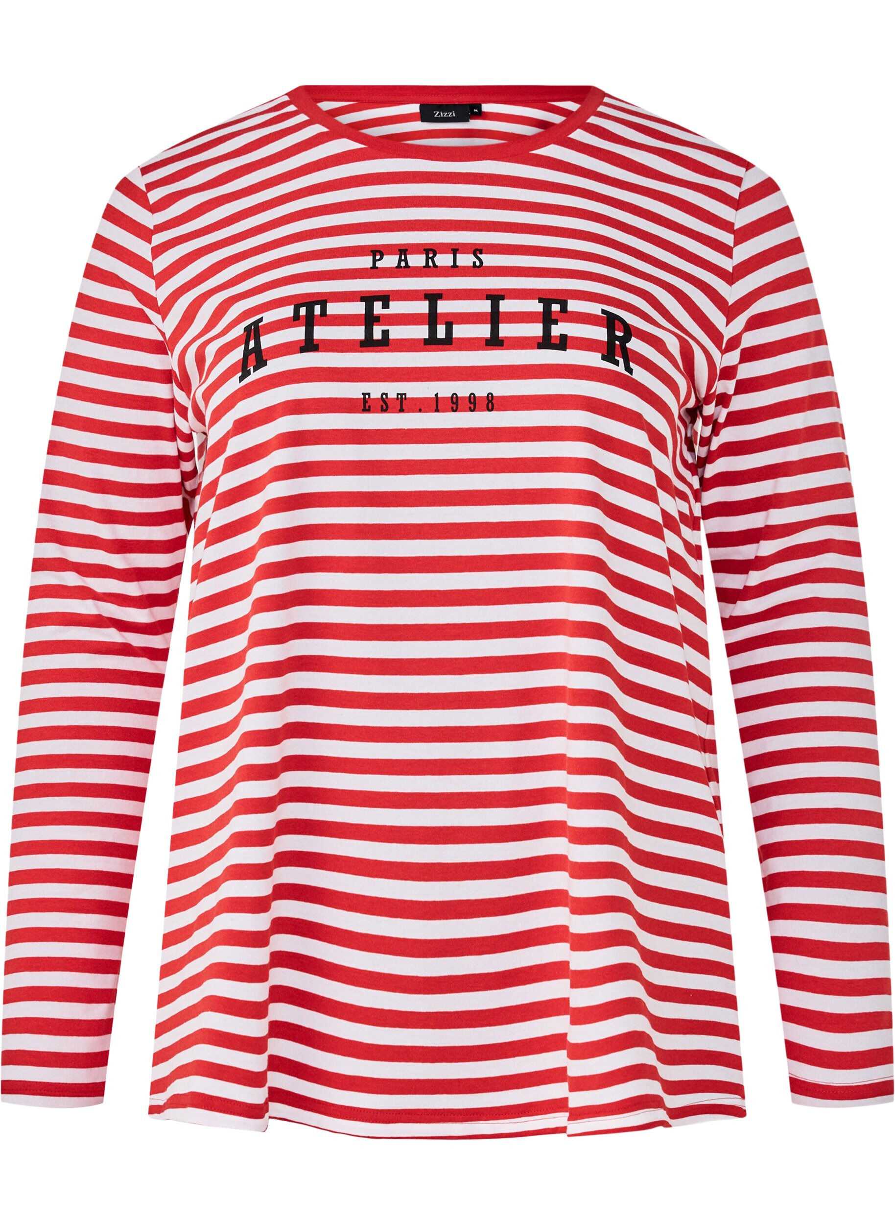 Zizzi Gestreifte Bluse mit Motiv, Whitew.FlameS.Stripe, Packshot image number 0