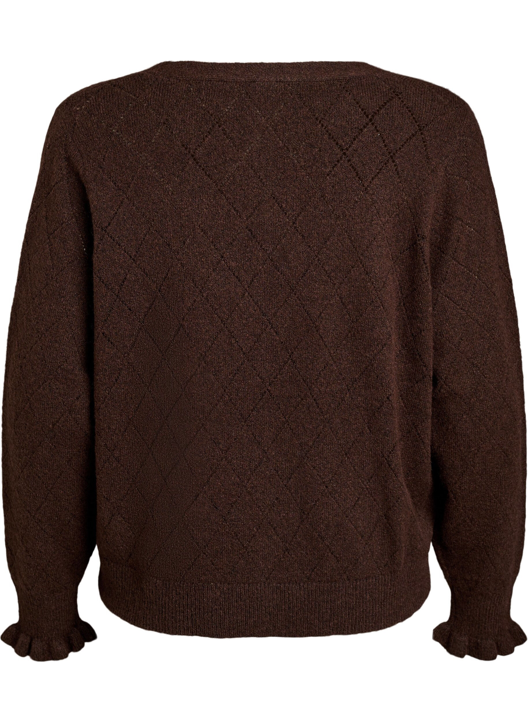 ZizziStrickjacke mit Harlekinmuster und V-Ausschnitt, Braun, Packshot image number 1