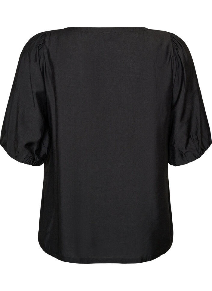 Bluse aus Viskose mit V-Ausschnitt, Schwarz, Packshot image number 1