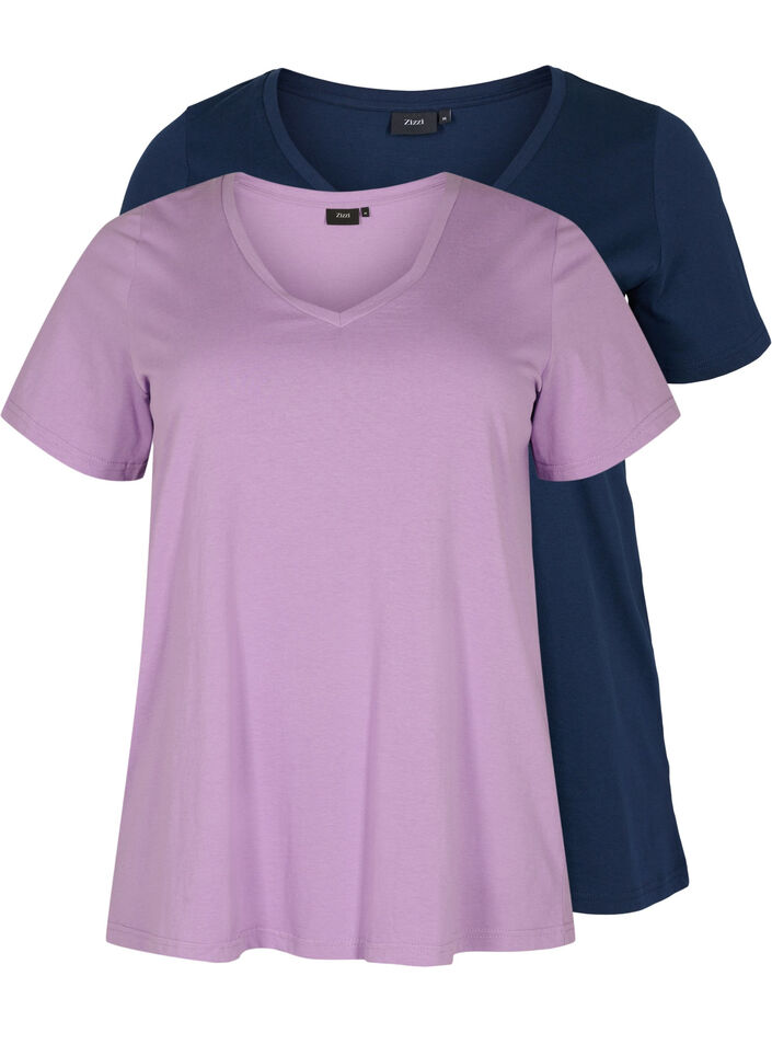 2er-Pack basic T-Shirts aus Baumwolle, Paisley Purple/Navy, Packshot image number 0