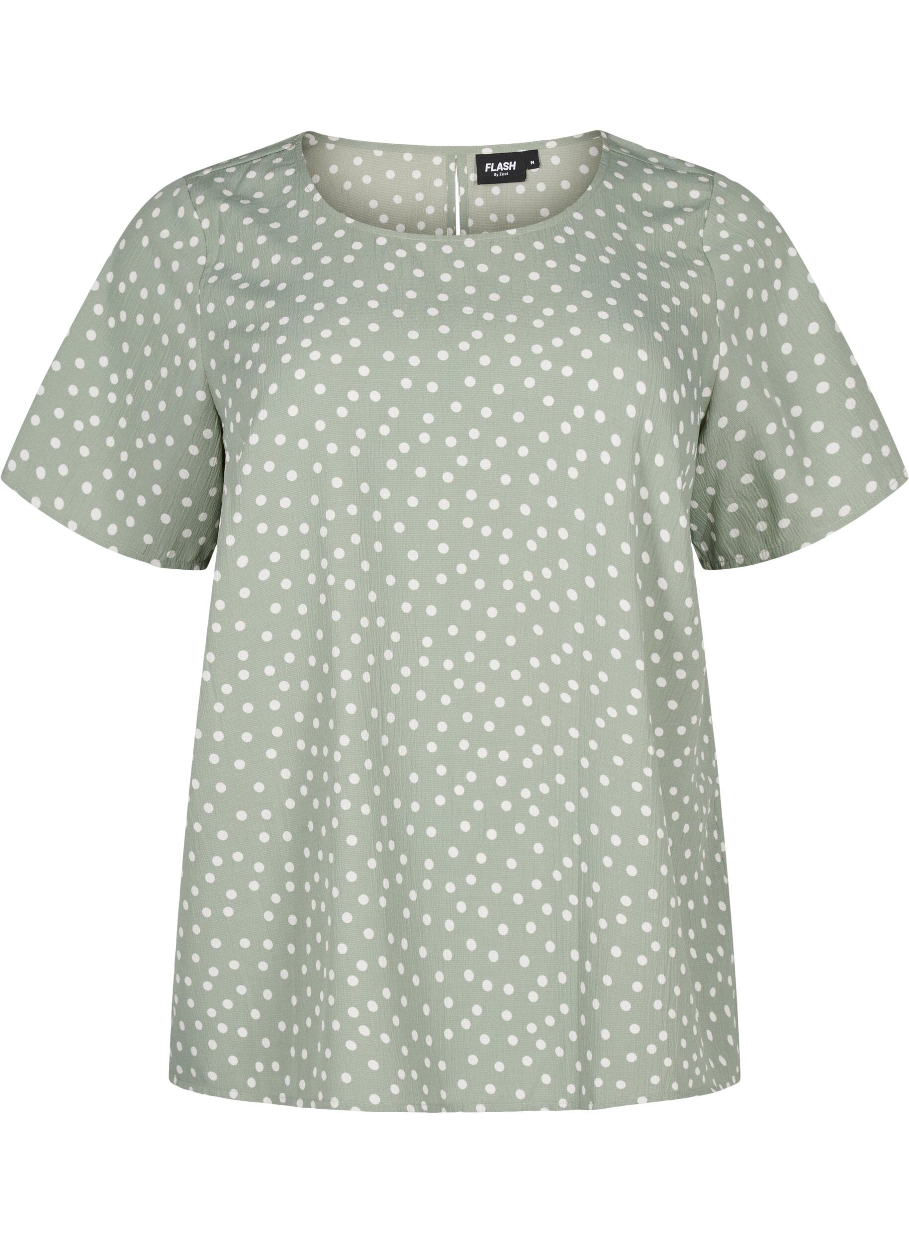 Zizzi FLASH &ndash; Kurz&auml;rmelige Bluse mit Aufdruck, Iceberg Green Dot, Packshot image number 0