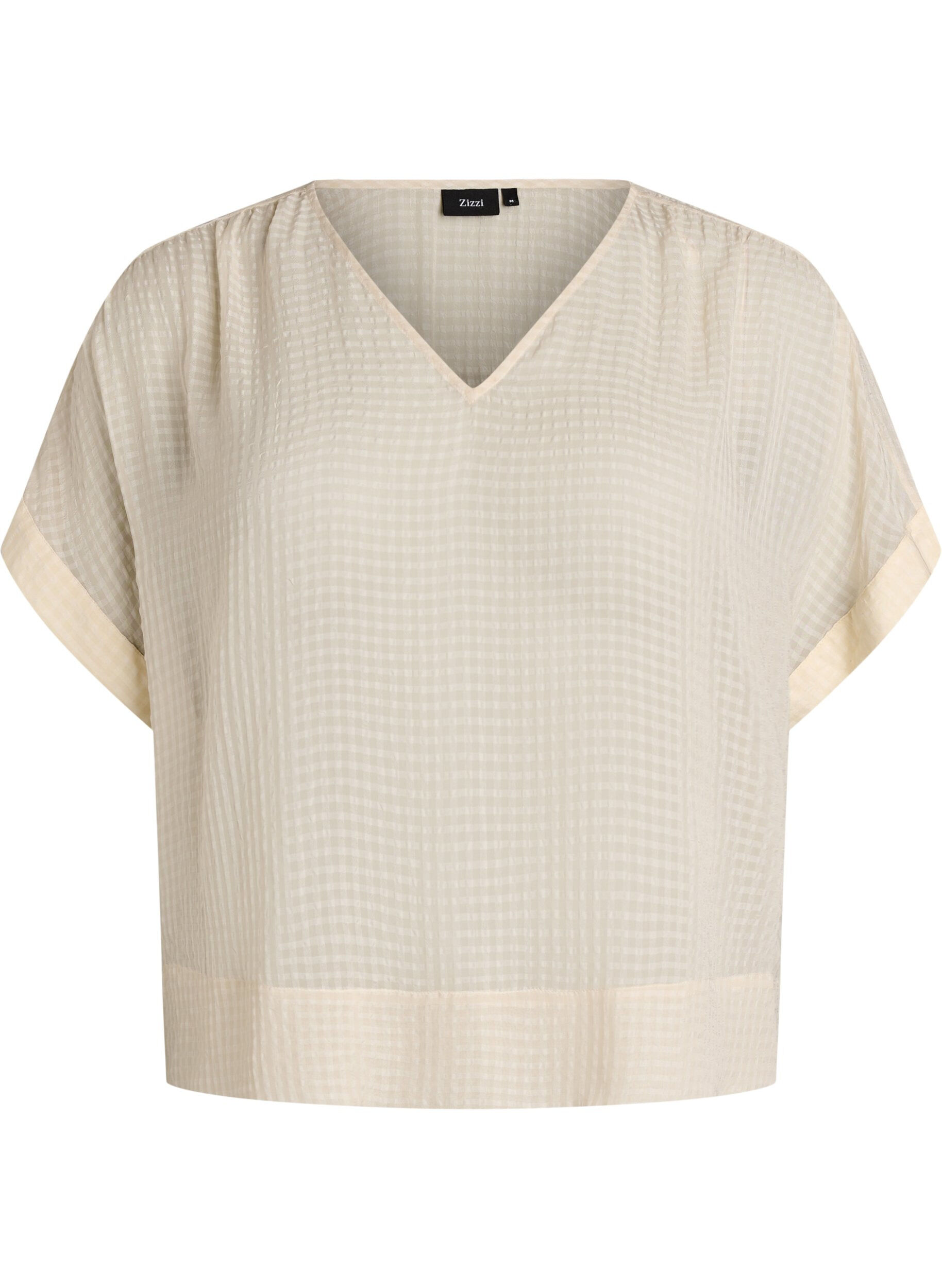 ZizziBluse aus Seersucker mit V-Ausschnitt, Beige, Packshot image number 0