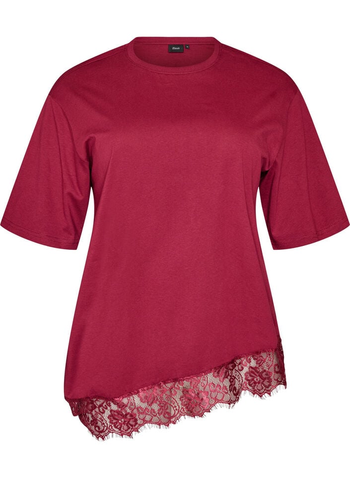 T-Shirt mit asymmetrischem Spitzensaum, Rot, Packshot image number 0