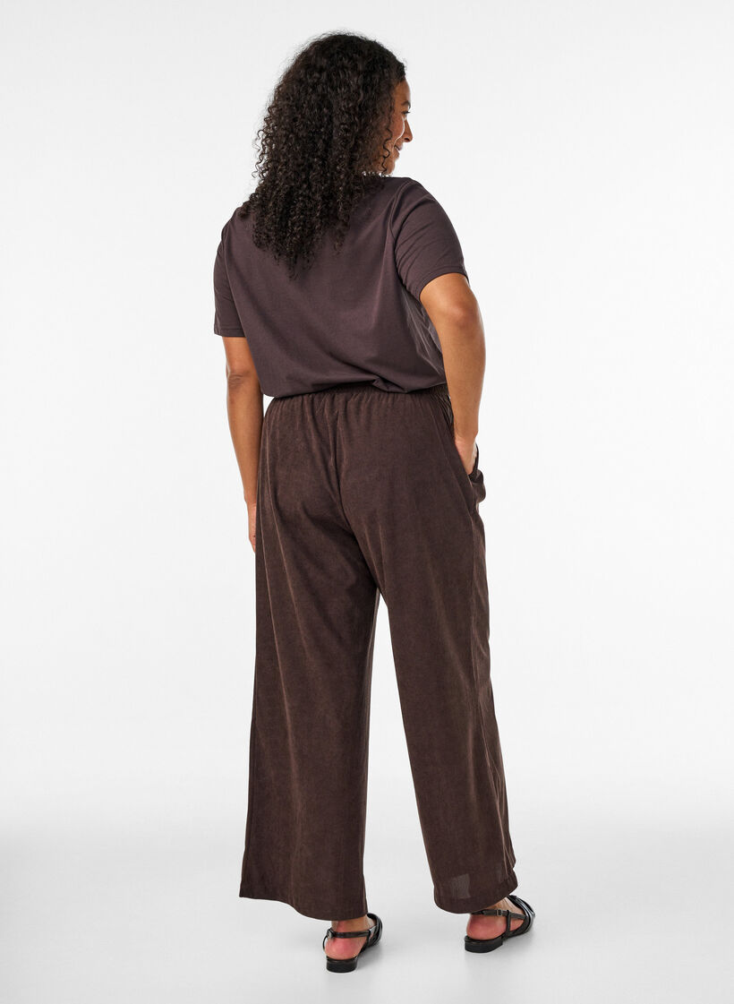Cordhose mit weitem Bein und hoher Taille, Braun, Model image number 1