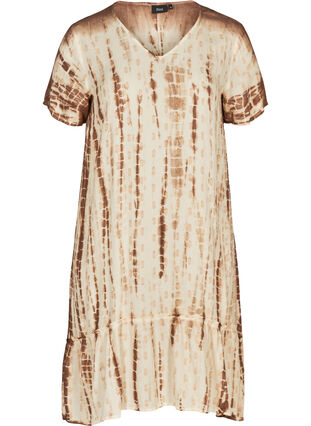 Kurzarm Kleid mit Print, Off white comb, Packshot image number 0