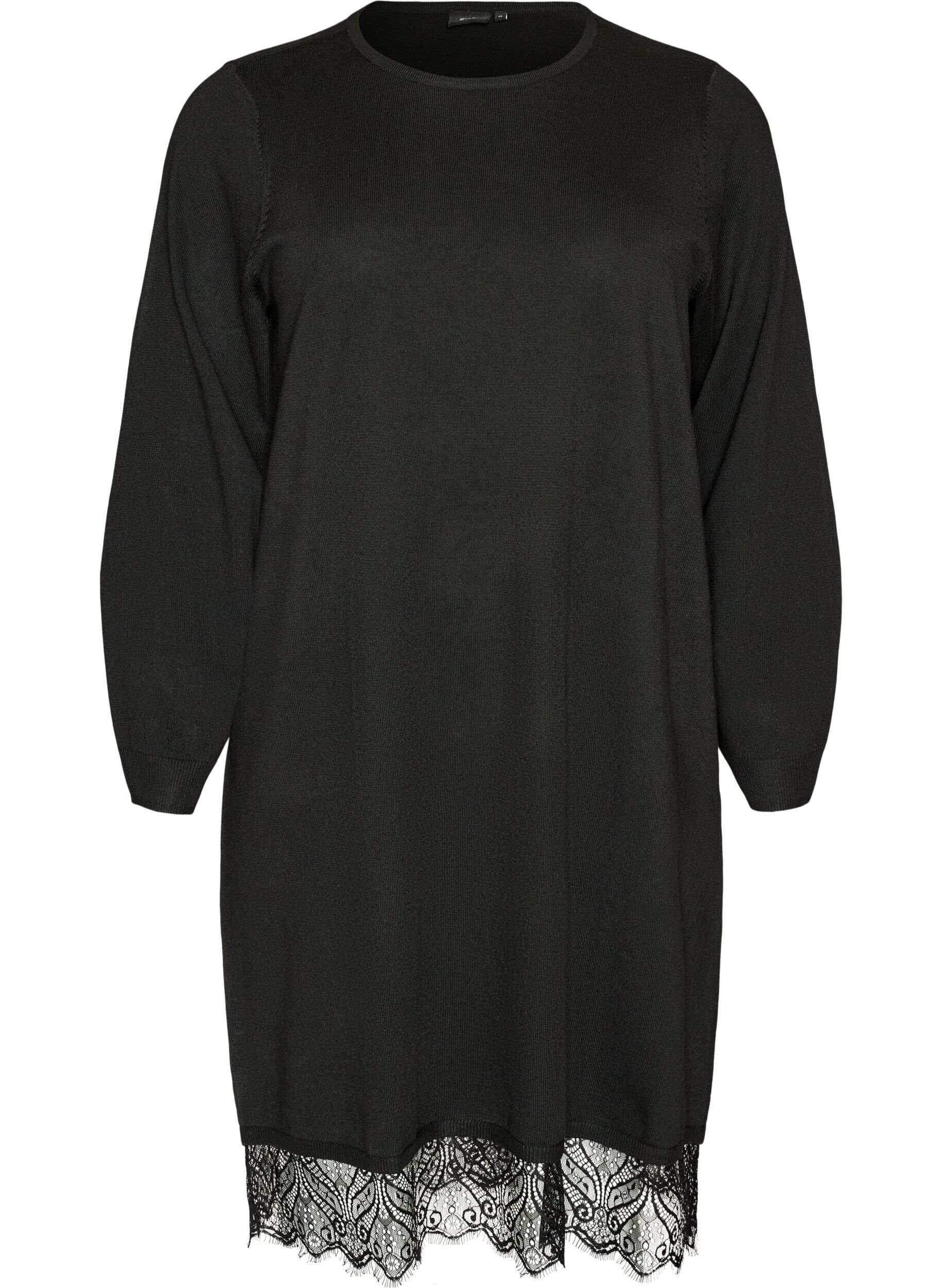 Kurzes Kleid aus Strick mit Spitzensaum