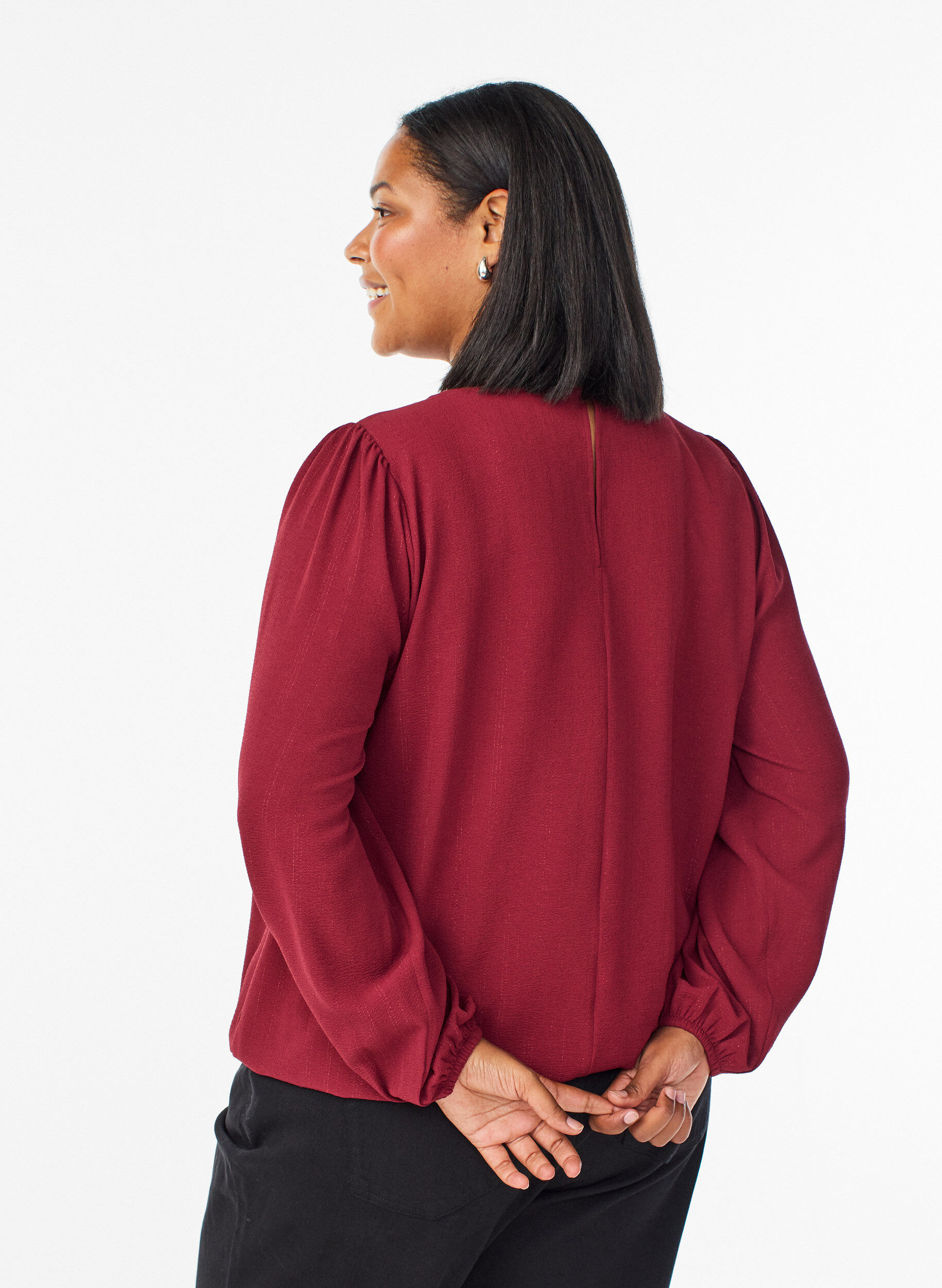 Zizzi Bluse mit Glitzer, Dunkles Bordeaux, Model image number 2