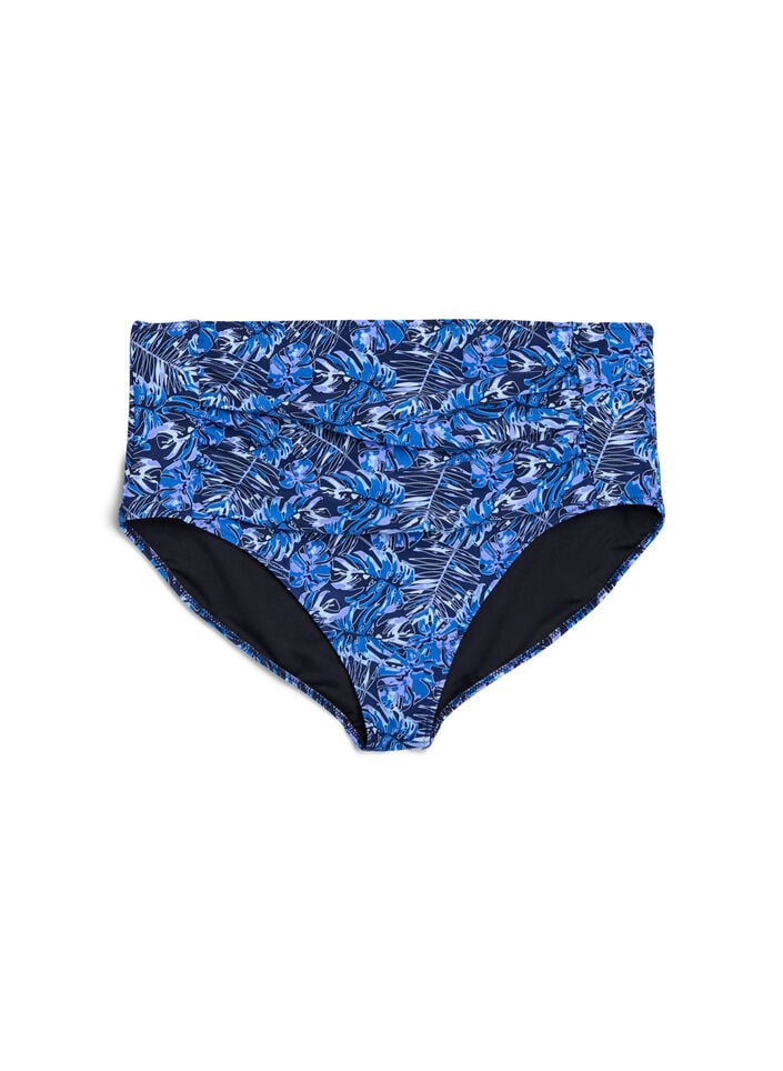 Hoch taillierte Bikinihosen mit Muster, Blau, Packshot image number 0