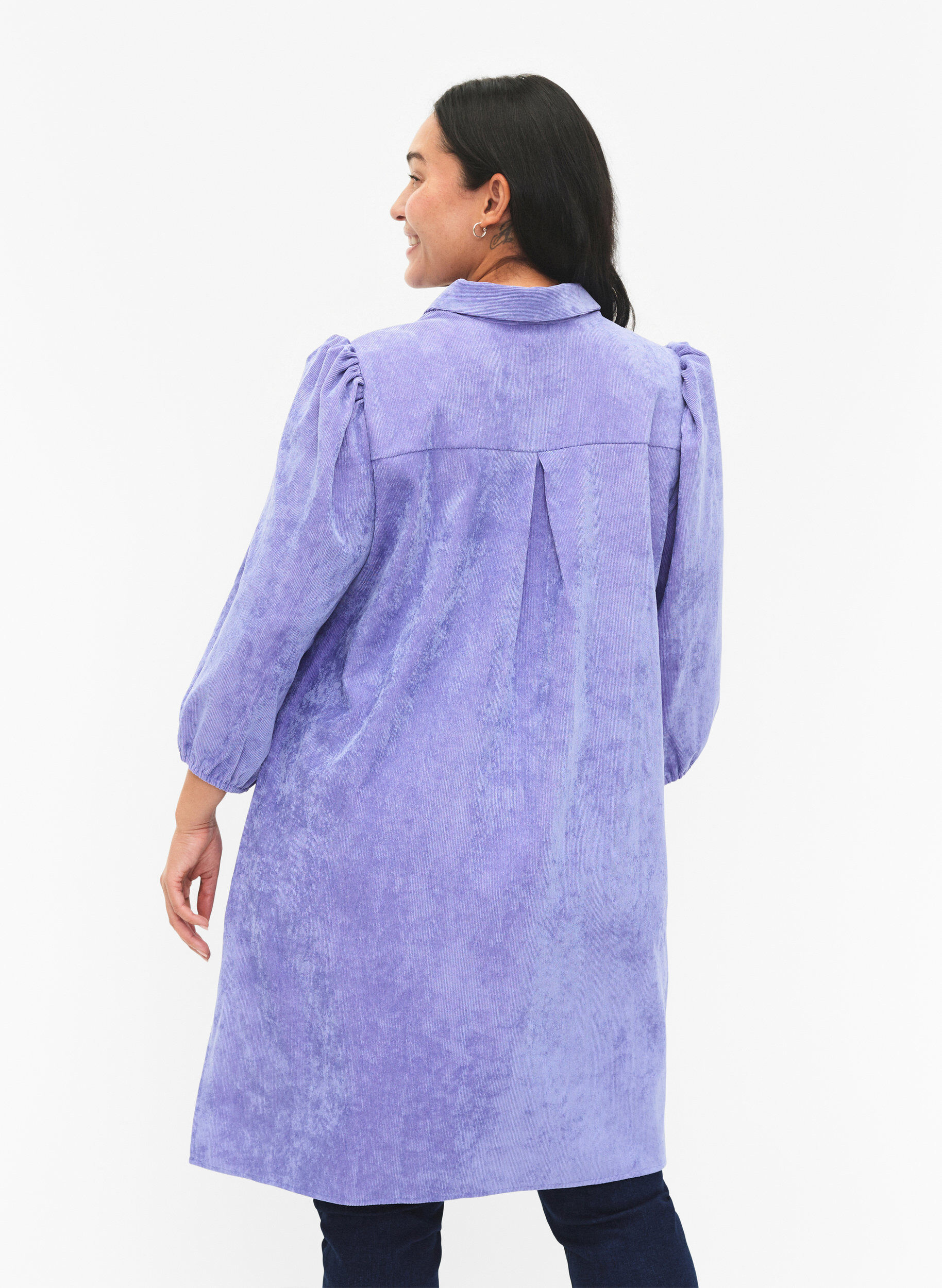 Zizzi Kordkleid mit 3/4 &Auml;rmeln und Kn&ouml;pfen, Lavender Violet, Model image number 1