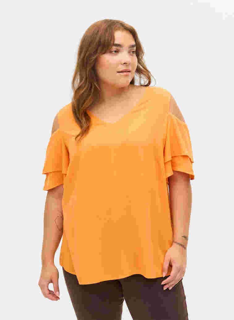 Kurzärmelige Bluse aus Viskose, Orange Peel, Model image number 0