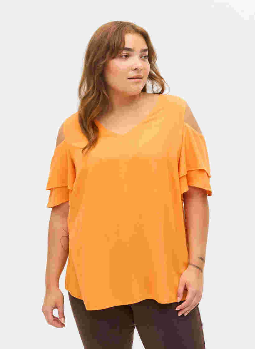 Kurzärmelige Bluse aus Viskose, Orange Peel, Model image number 0