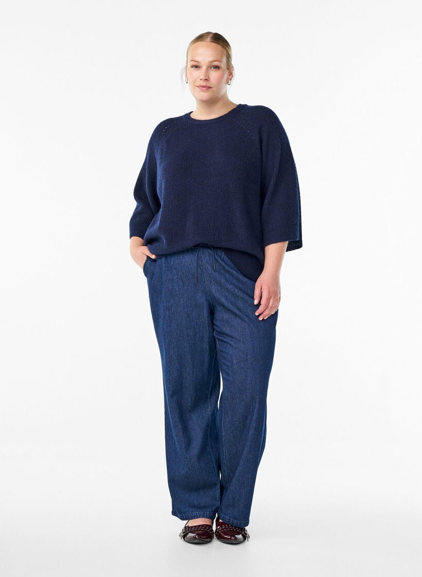 Ripppullover mit 3/4-&Auml;rmeln, Blau, Model image number 1