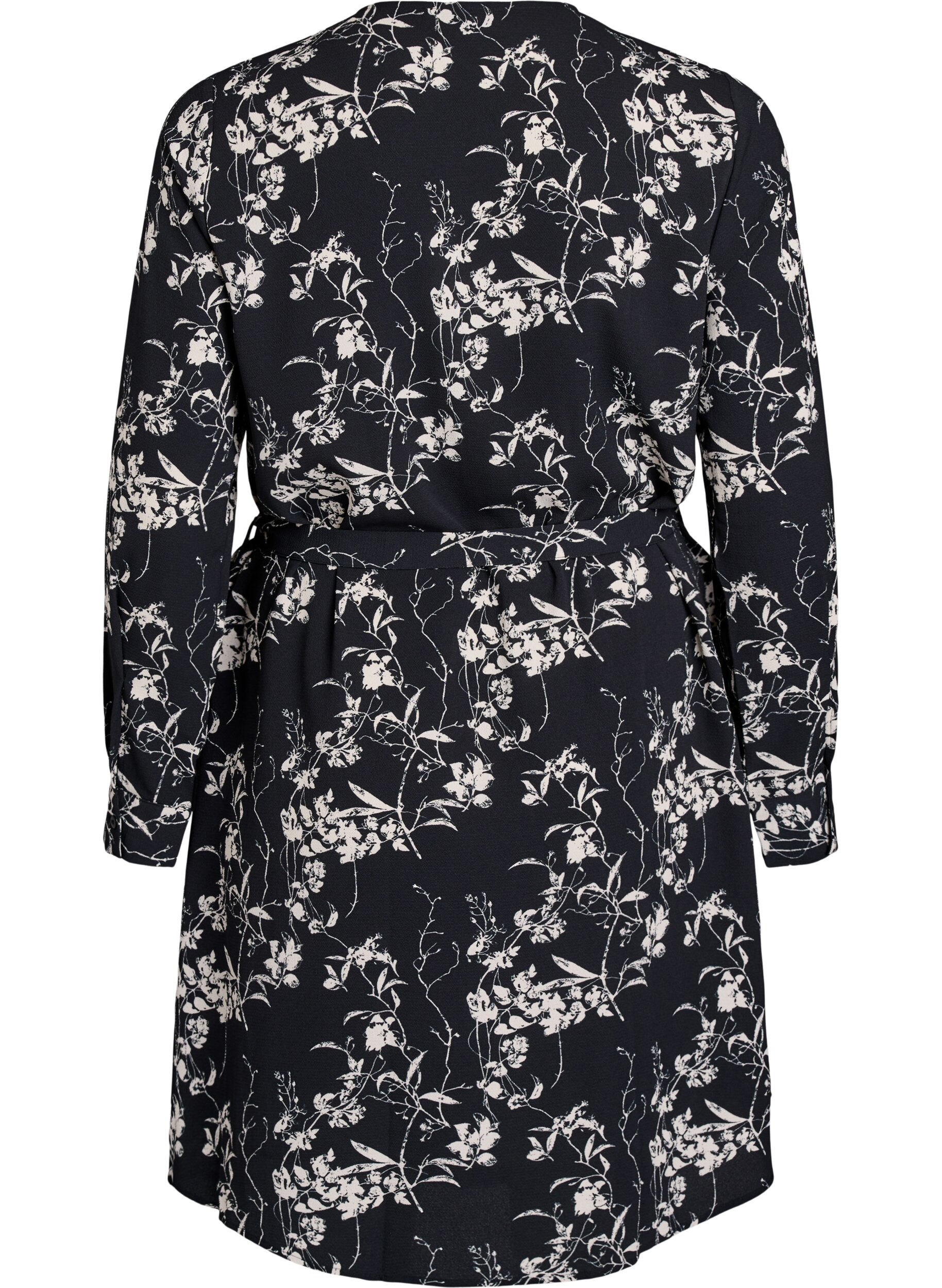 Zizzi Lang&auml;rmliges Hemdblusenkleid mit Bindeg&uuml;rtel, Schwarz, Packshot image number 1