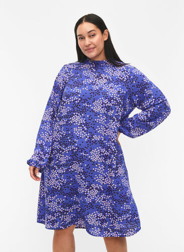 FLASH – Langärmeliges Kleid mit Aufdruck, Dazzling Blue AOP, Model image number 0