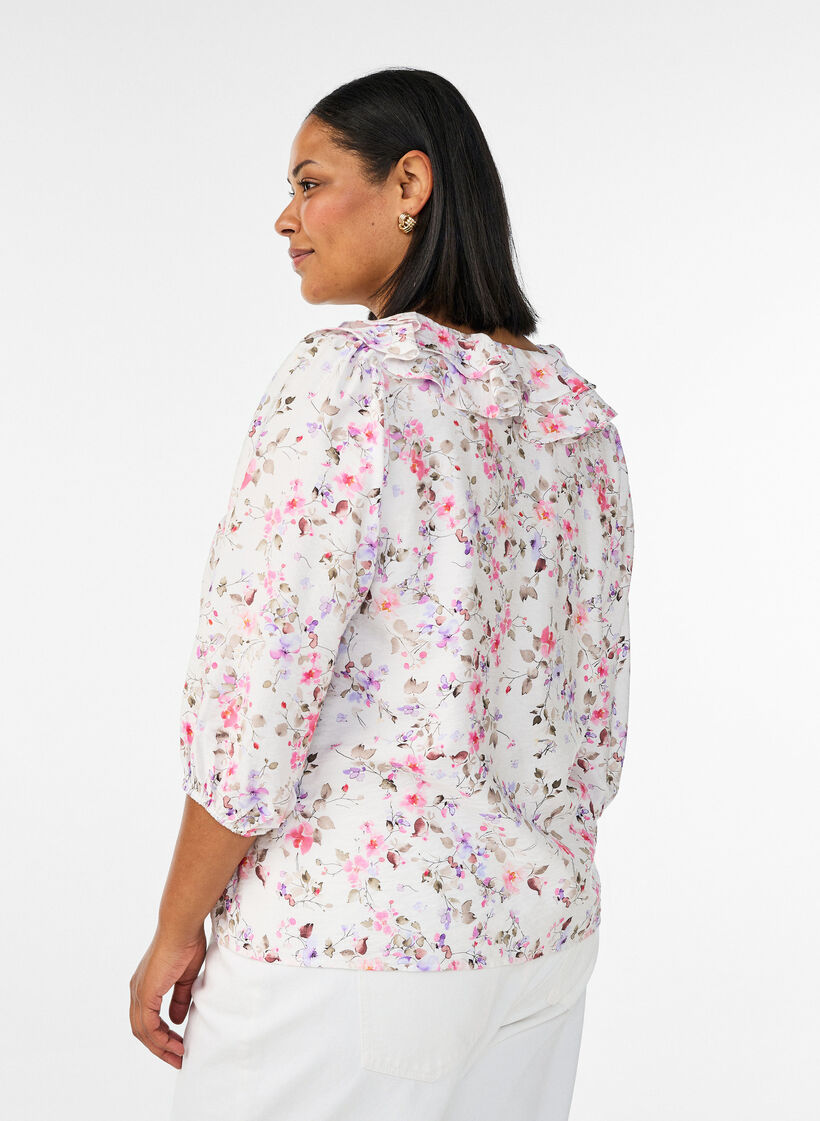 Gebl&uuml;mte Bluse aus Viskose mit 3/4-&Auml;rmeln, Vanille, Model image number 2