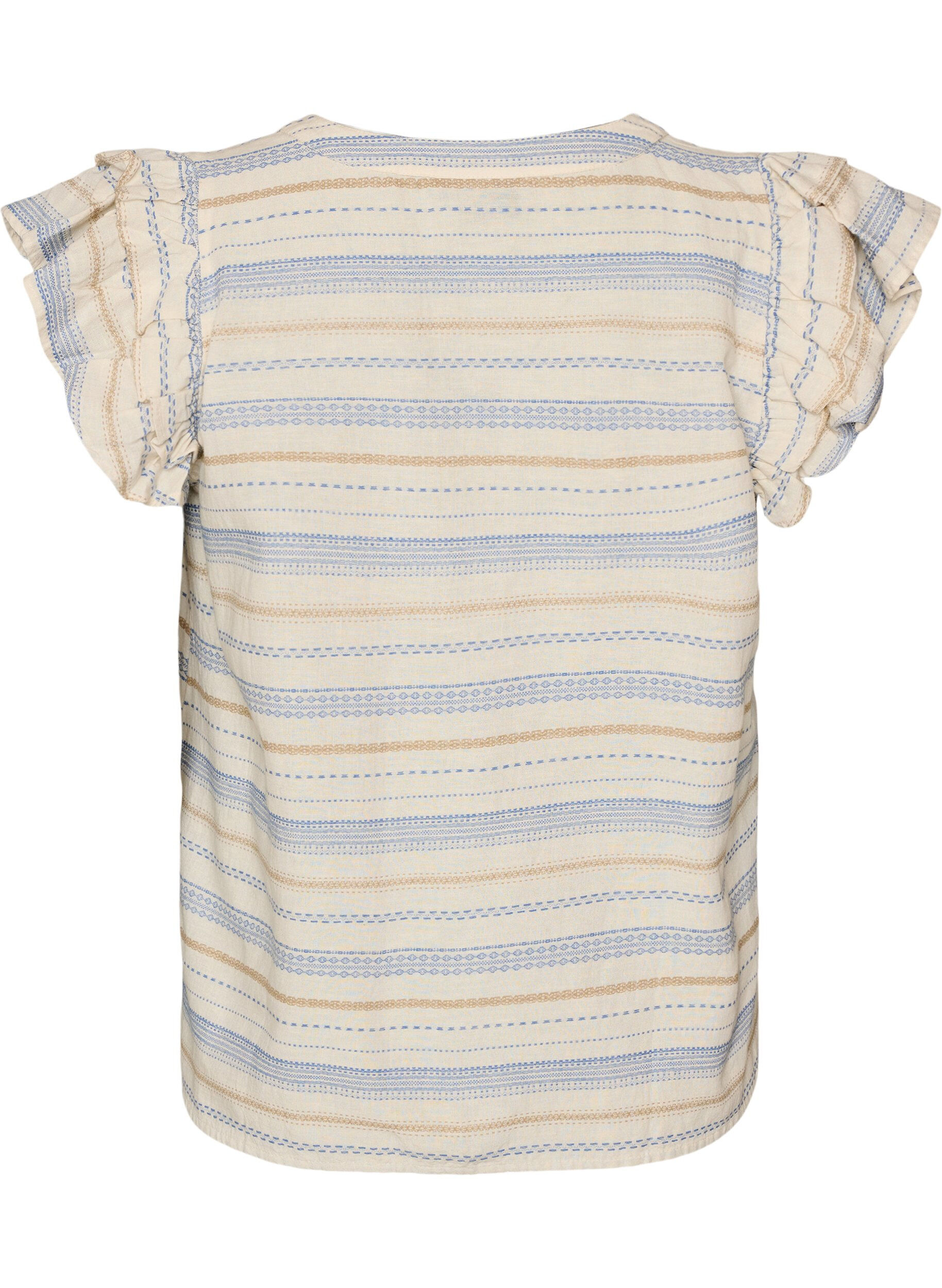 Zizzi&Auml;rmellose Bluse mit R&uuml;schen und gemusterten Streifen, Vanille, Packshot image number 1