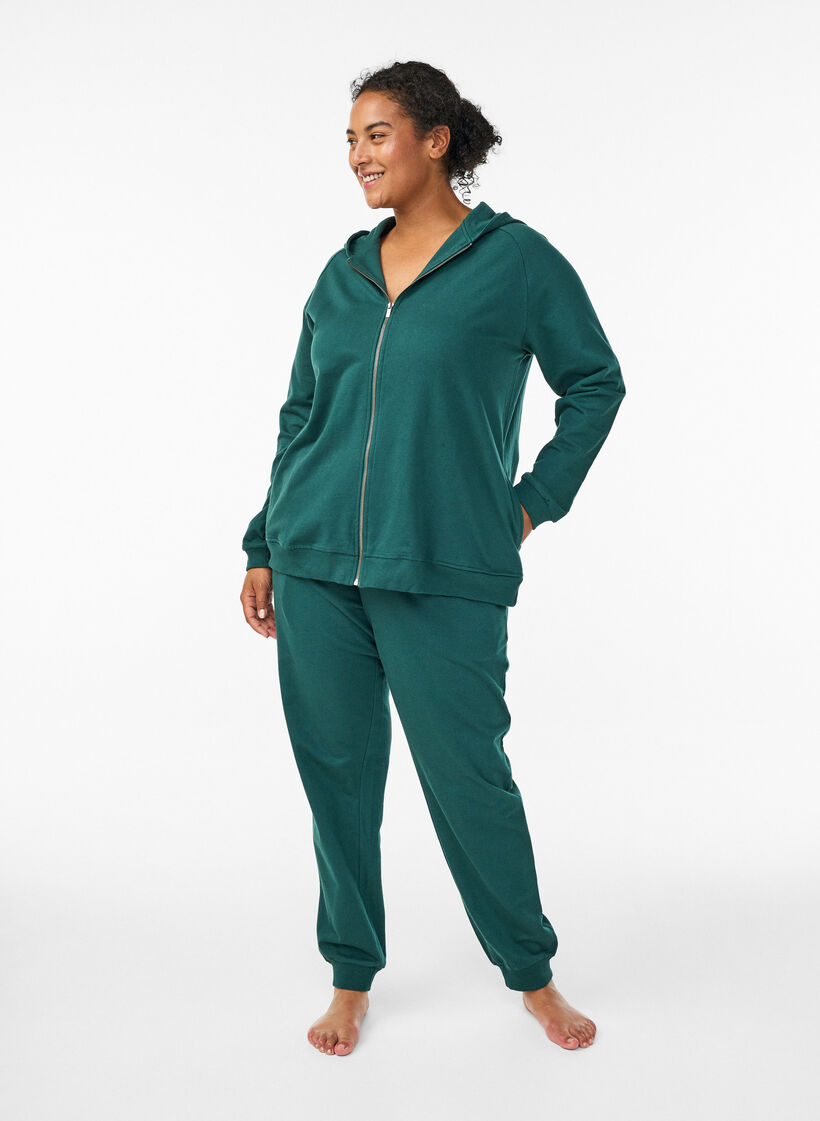 Hoodie aus Sweatstoff mit Reißverschluss und Rückendruck, Grün, Model image number 1