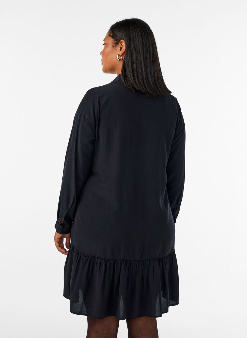 Kurzes Hemdblusenkleid mit R&uuml;schenvolant, Schwarz, Model image number 2