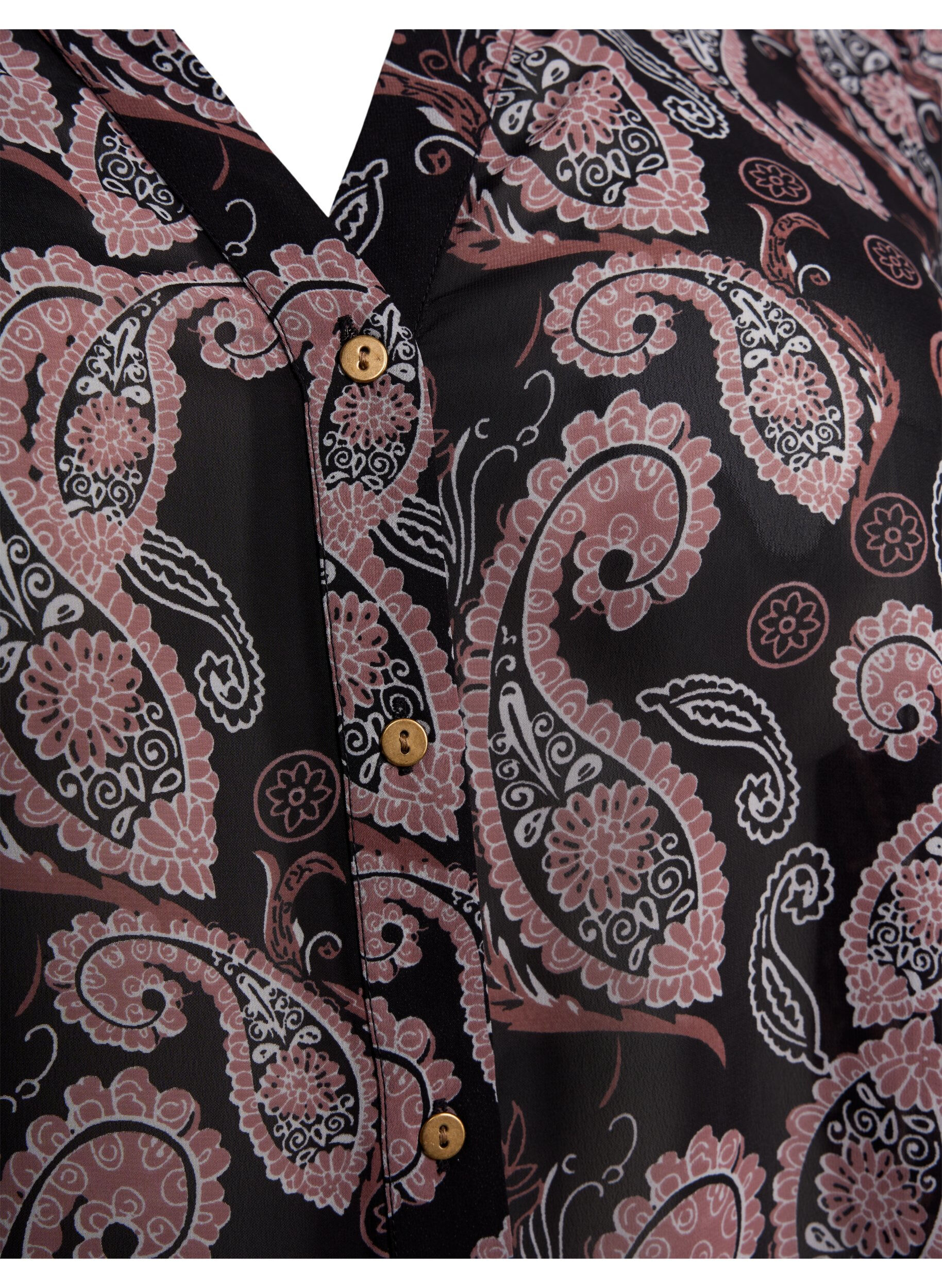 Zizzi Hemdbluse mit V-Ausschnitt und Print, Black/Beige Paisley, Packshot image number 2
