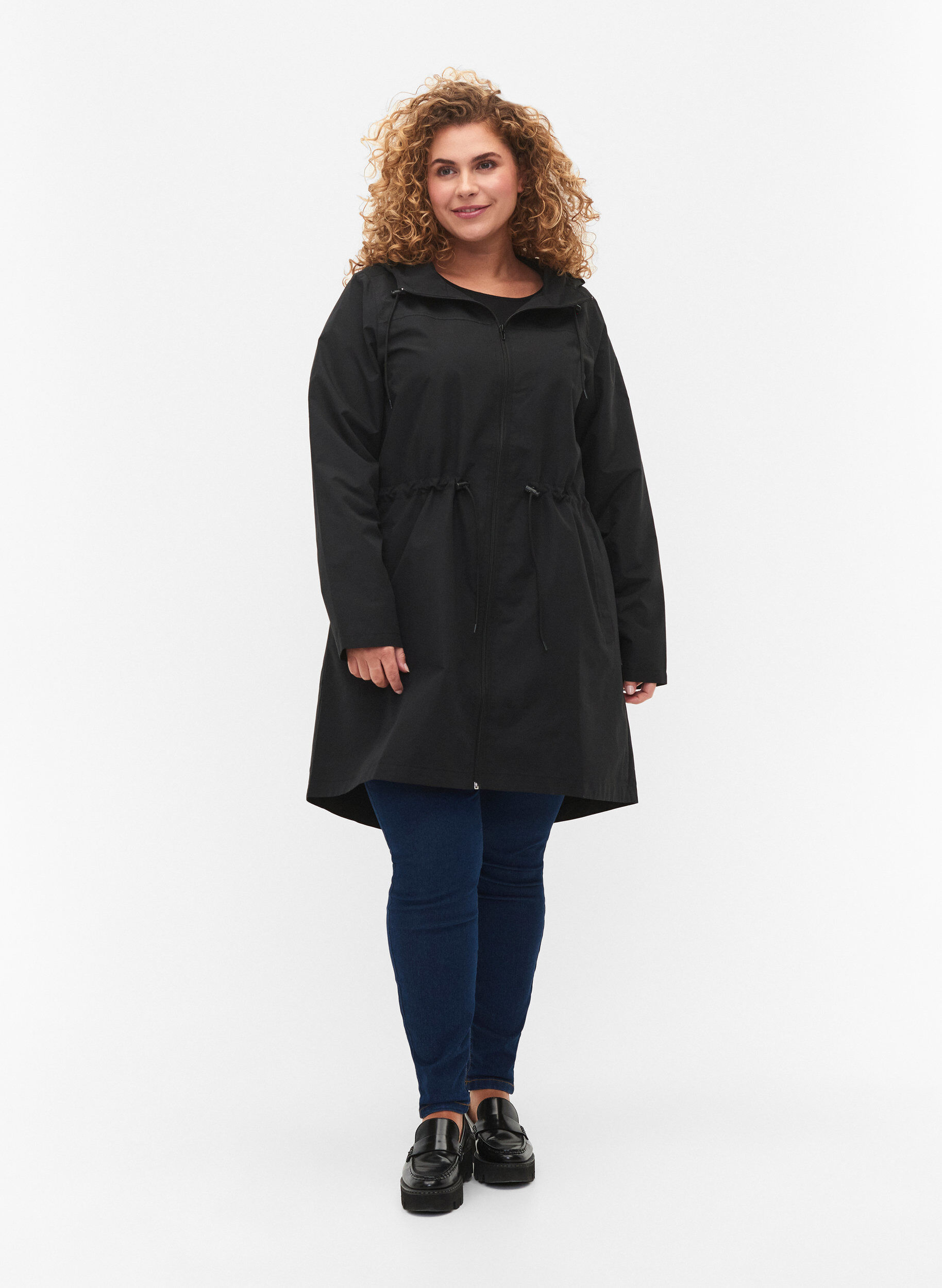 Zizzi FLASH - Wasserabweisender Parka mit Kapuze, Black, Model image number 1