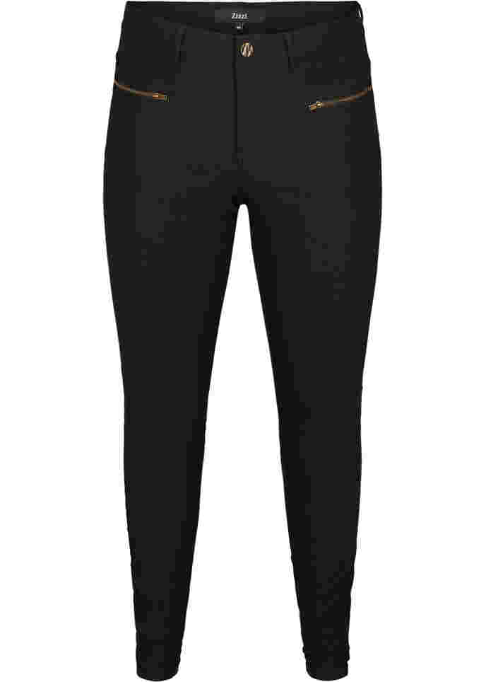 Enganliegende Hose mit Reißverschlussdetails, Black, Packshot image number 0
