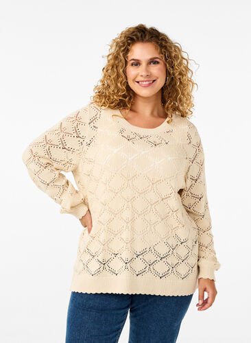 Gestrickte Bluse mit Muschelmuster - Beige - Gr. 42-64 - Zizzi