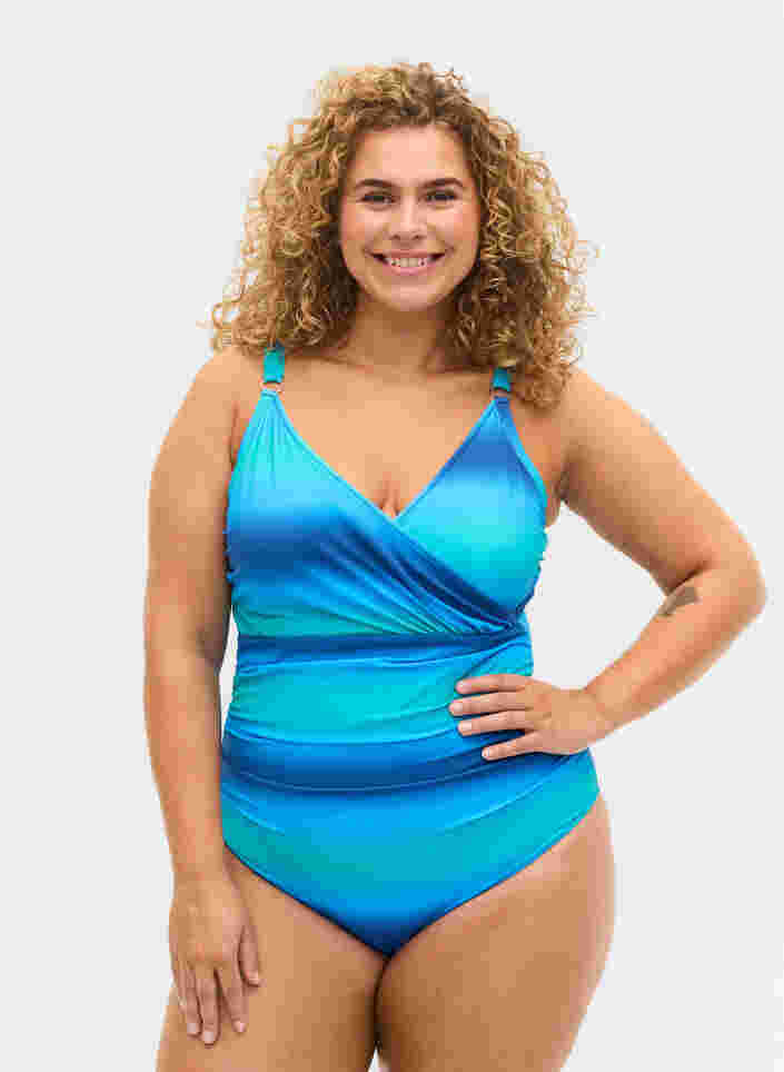 Bedruckter Badeanzug mit weicher Wattierung, Blue Green, Model