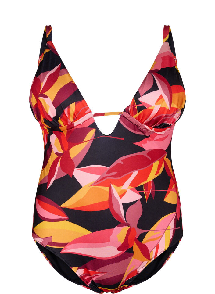 Badeanzug mit V-Ausschnitt und Schnürdetails, Rot, Packshot image number 0