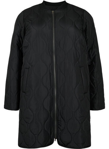 Langer gefütterter Jacke mit Taschen und Reißverschluss, Black, Packshot image number 0