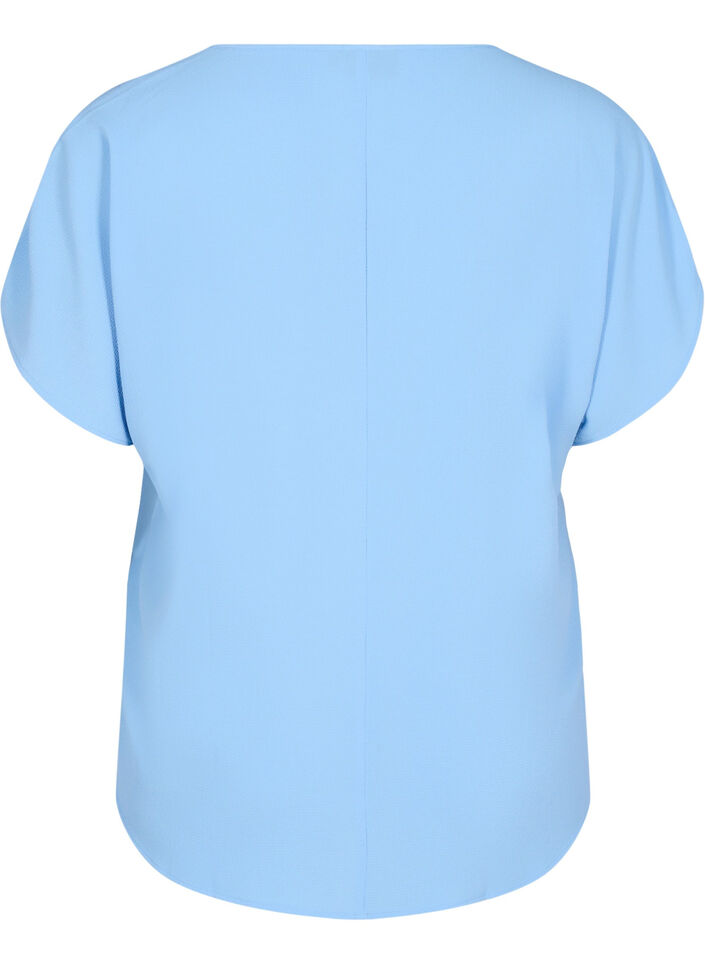 Bluse mit kurzen Ärmeln und einem Rundhalsausschnitt, Blau, Packshot image number 1