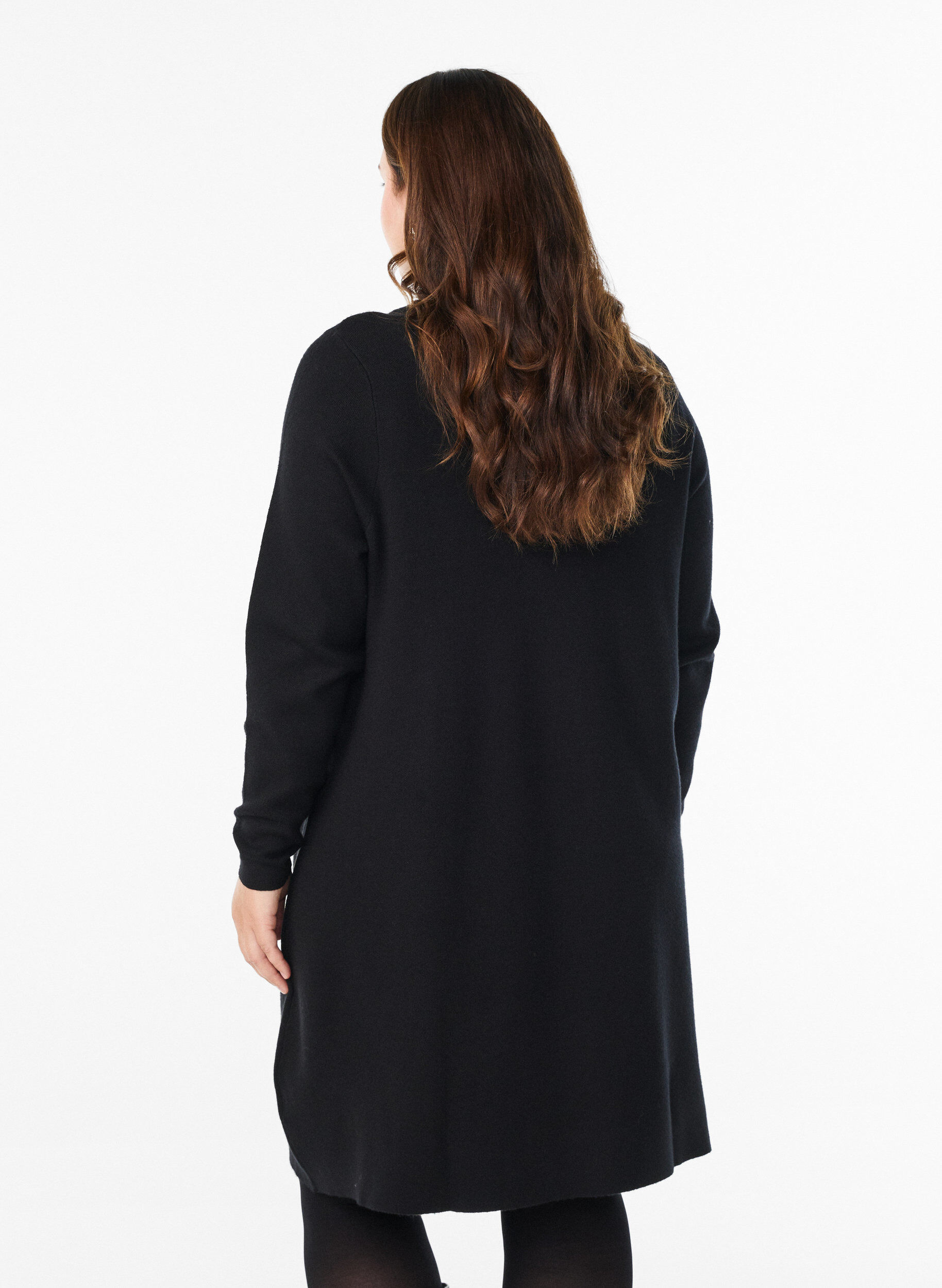 Zizzi Strickkleid mit hohem Kragen und Rei&szlig;verschluss, Schwarz, Model image number 2