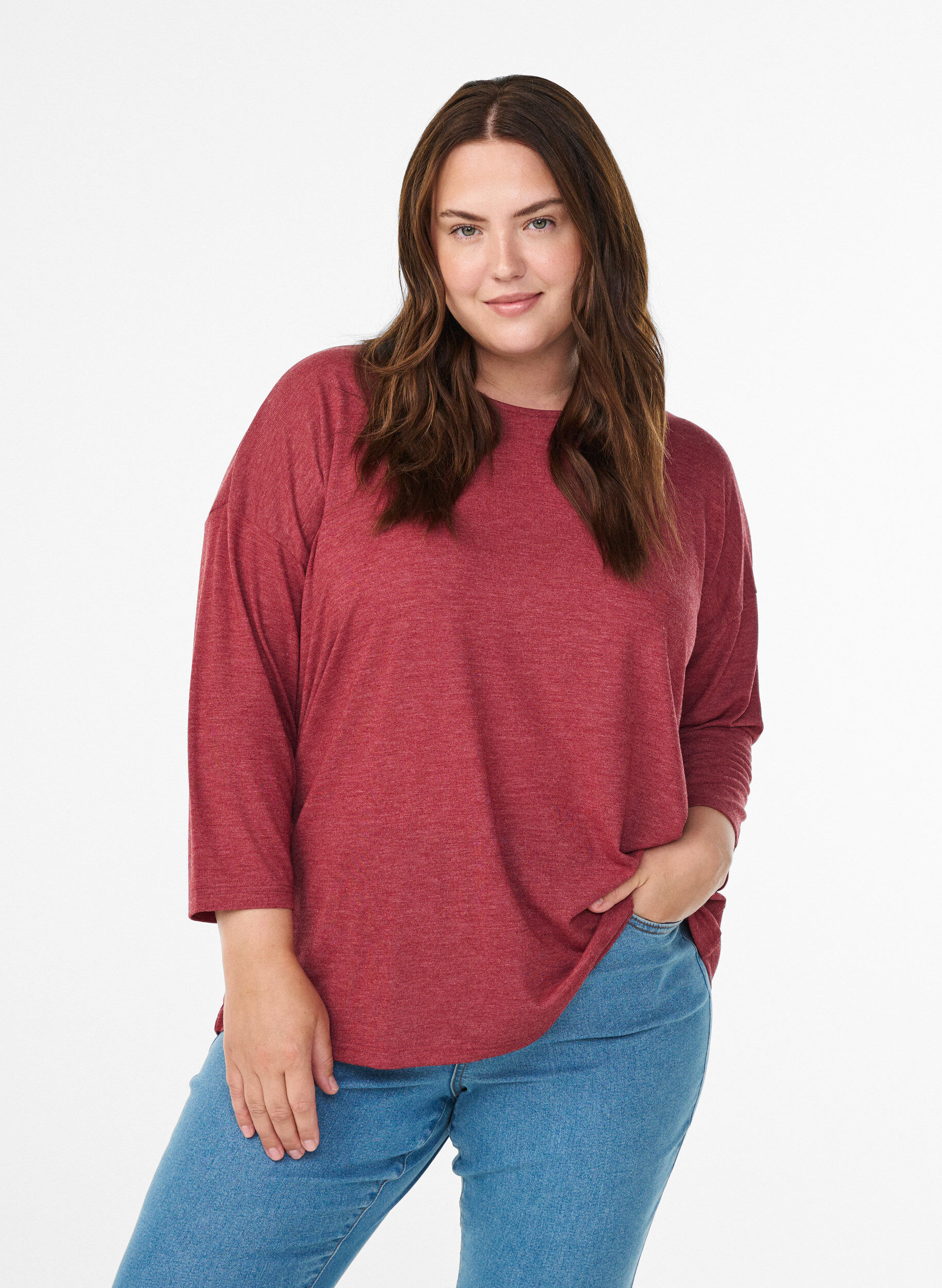 Zizzi FLASH &ndash; Bluse aus Jersey mit 3/4-&Auml;rmeln, Rot, Model image number 0