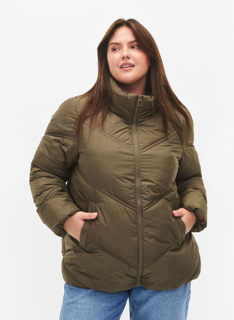 Kurze Puffer-Winterjacke mit Taschen, Bungee Cord , Model image number 0