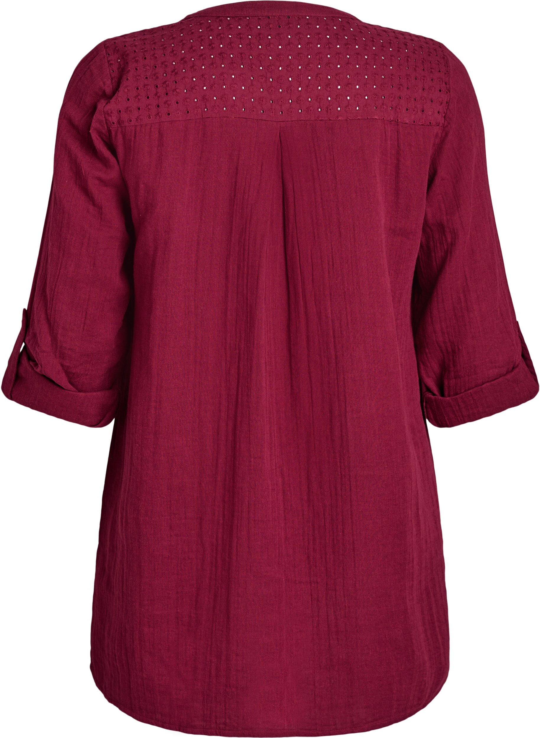 Zizzi Tunika aus Baumwollmusselin mit Broderie Anglaise, Dunkles Bordeaux, Packshot image number 1