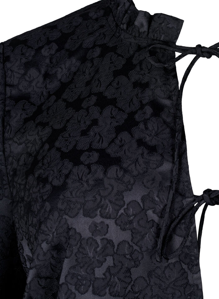 Kurzärmelige Jacquard-Bluse mit Schleifen, Schwarz, Packshot image number 2