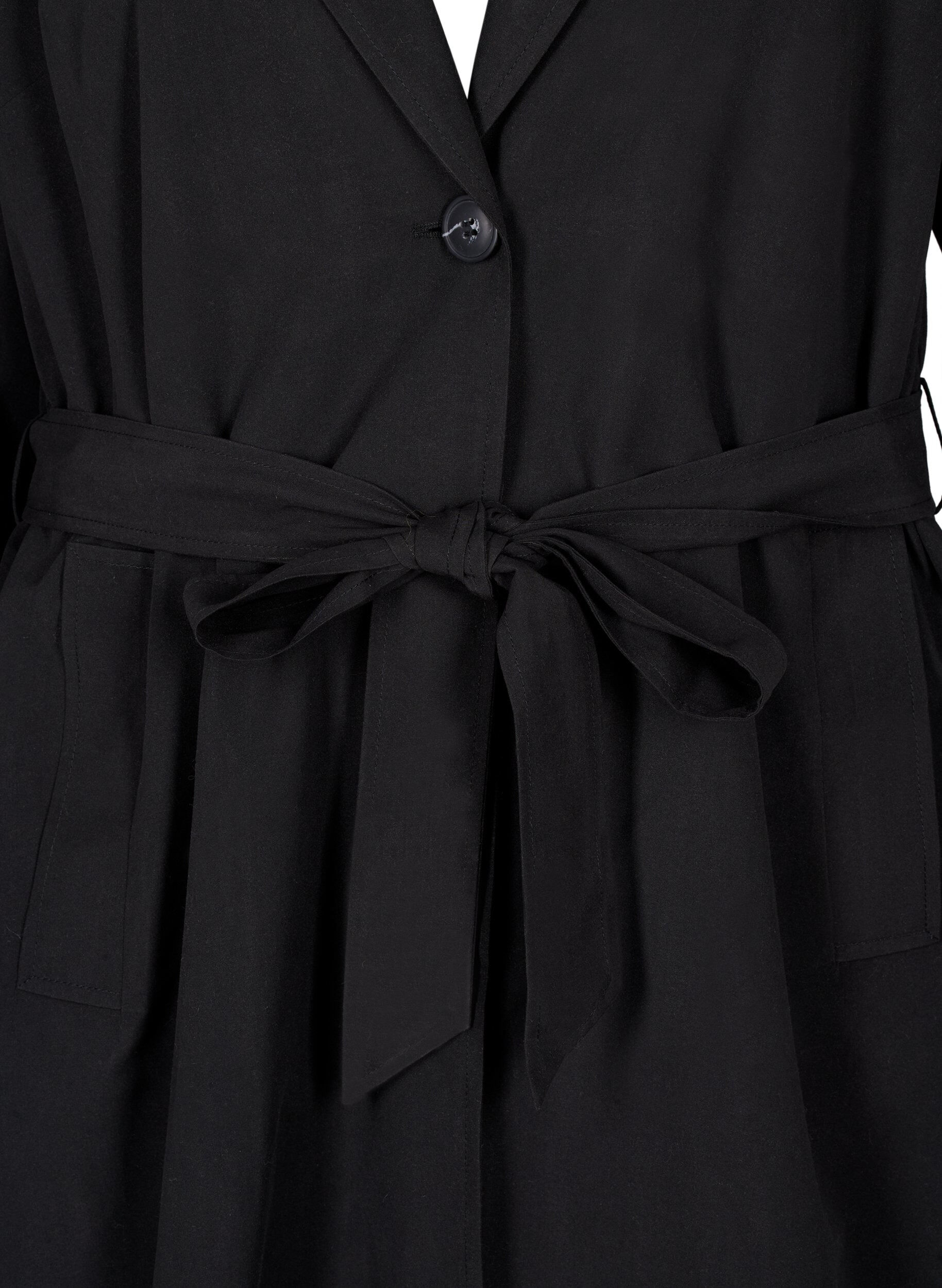 Zizzi Langer Trenchcoat mit G&uuml;rtel, Black, Packshot image number 2