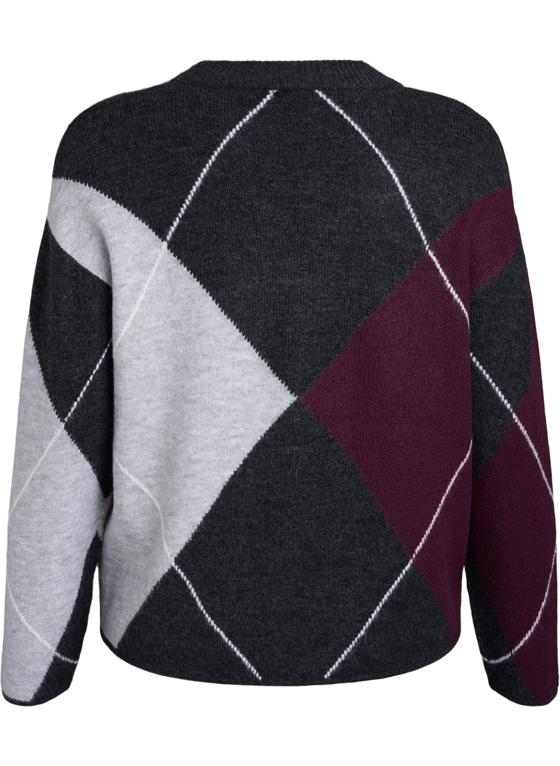 Zizzi Pullover mit gro&szlig;en Karos und Kontrast&auml;rmeln, Grau, Packshot image number 1