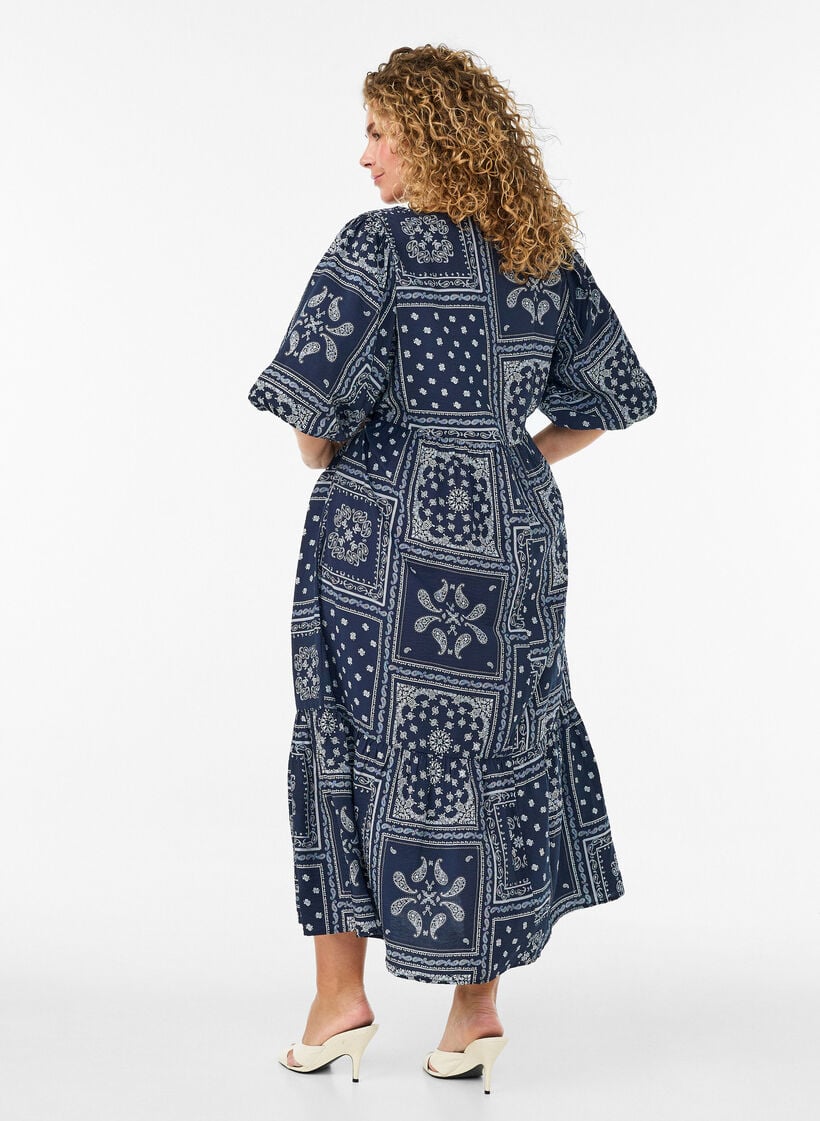 Kn&ouml;chellanges Kleid aus Viskose mit Paisley-Print und kurzen &Auml;rmeln, Blau, Model image number 1