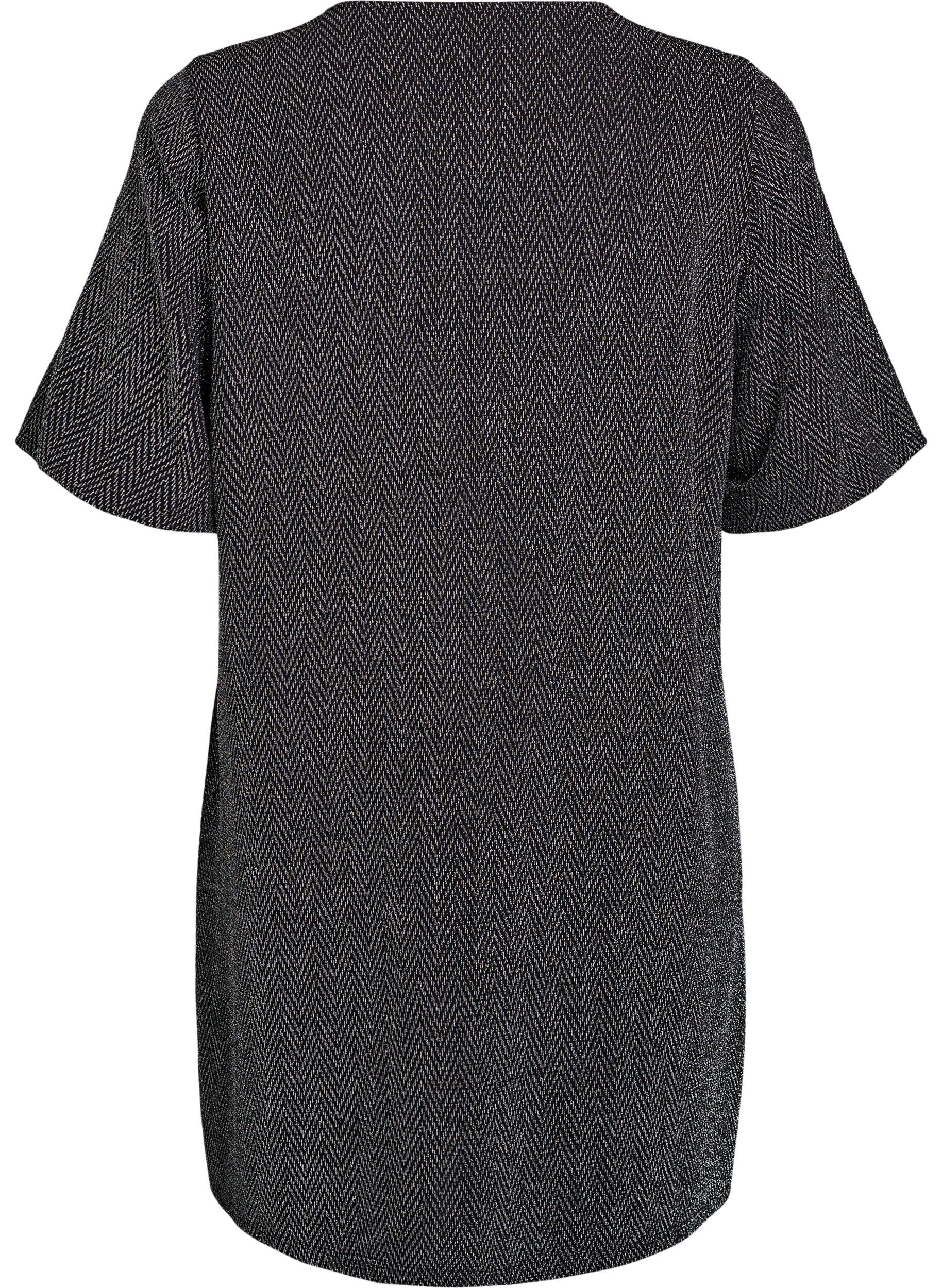 Zizzi Kurzes Kleid mit Glitzermuster, Schwarz, Packshot image number 1