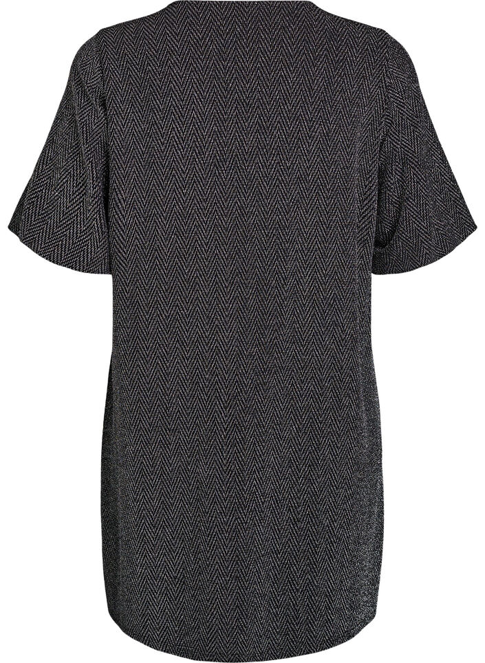 Kurzes Kleid mit Glitzermuster, Schwarz, Packshot image number 1