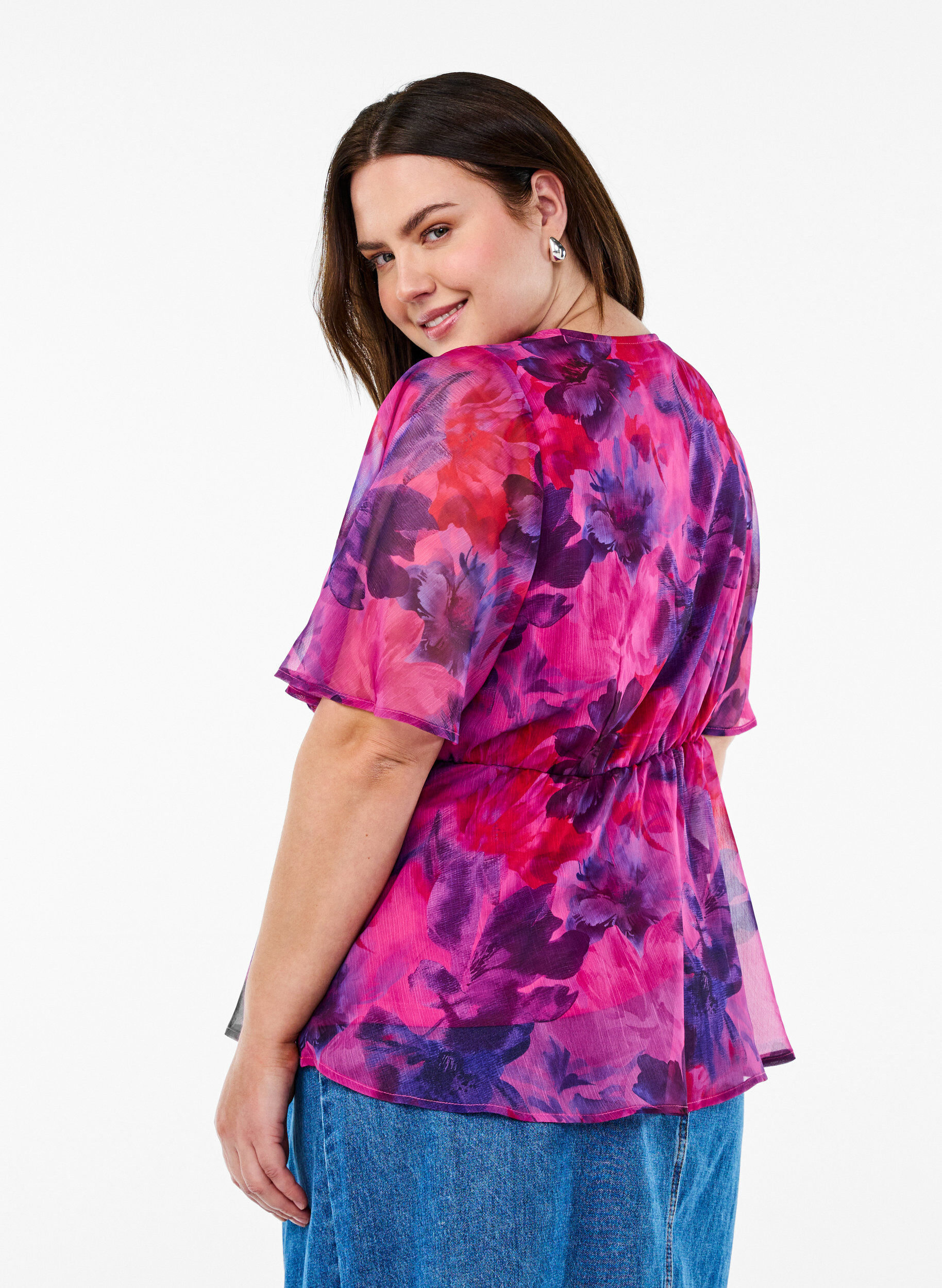 ZizziGebl&uuml;mte Chiffonbluse mit kurzen &Auml;rmeln, Rot, Model image number 2